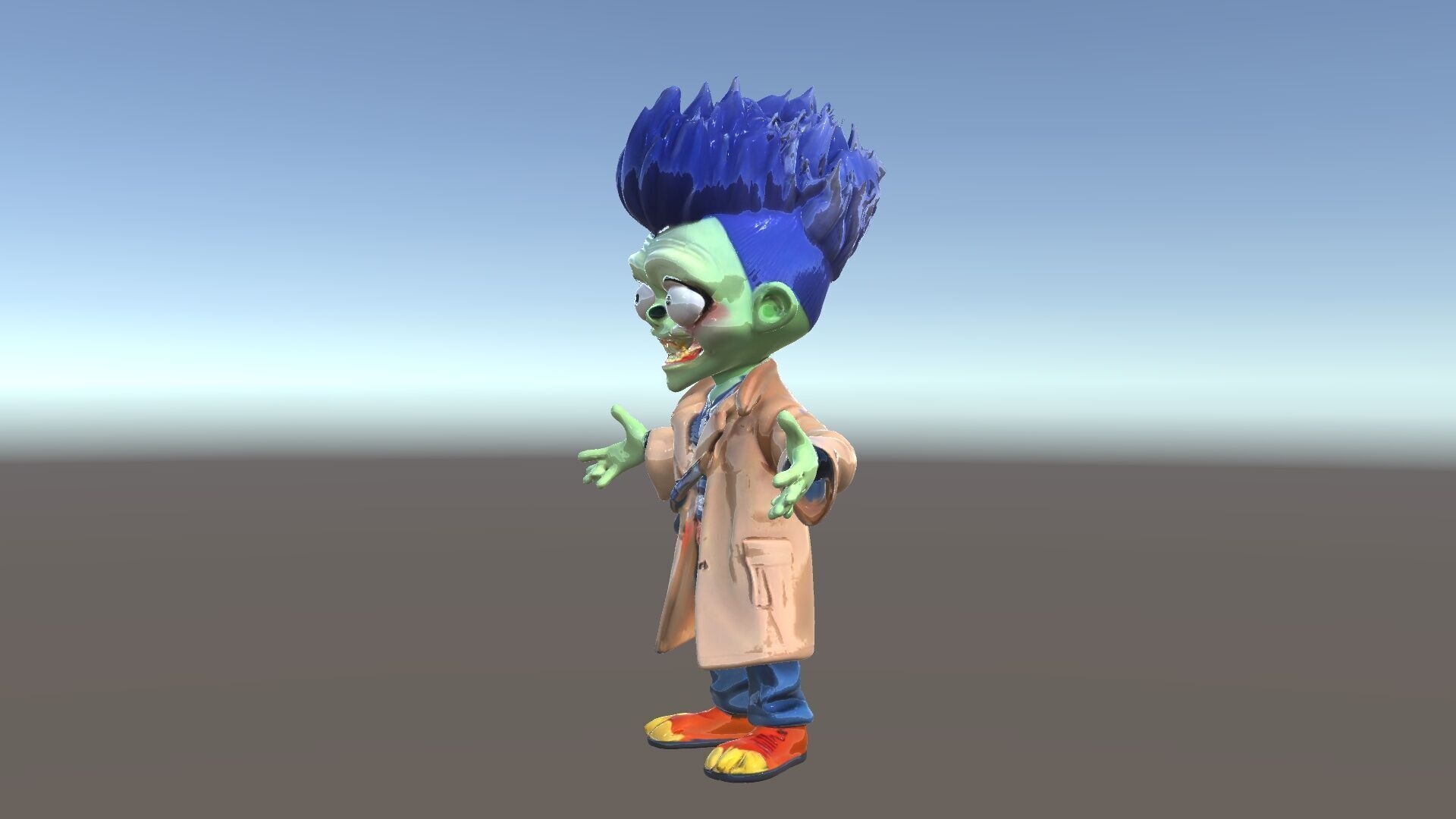 Cartoon Zombie Investigator with Blue Hair and Trench Coat Low-poly 3D model_5