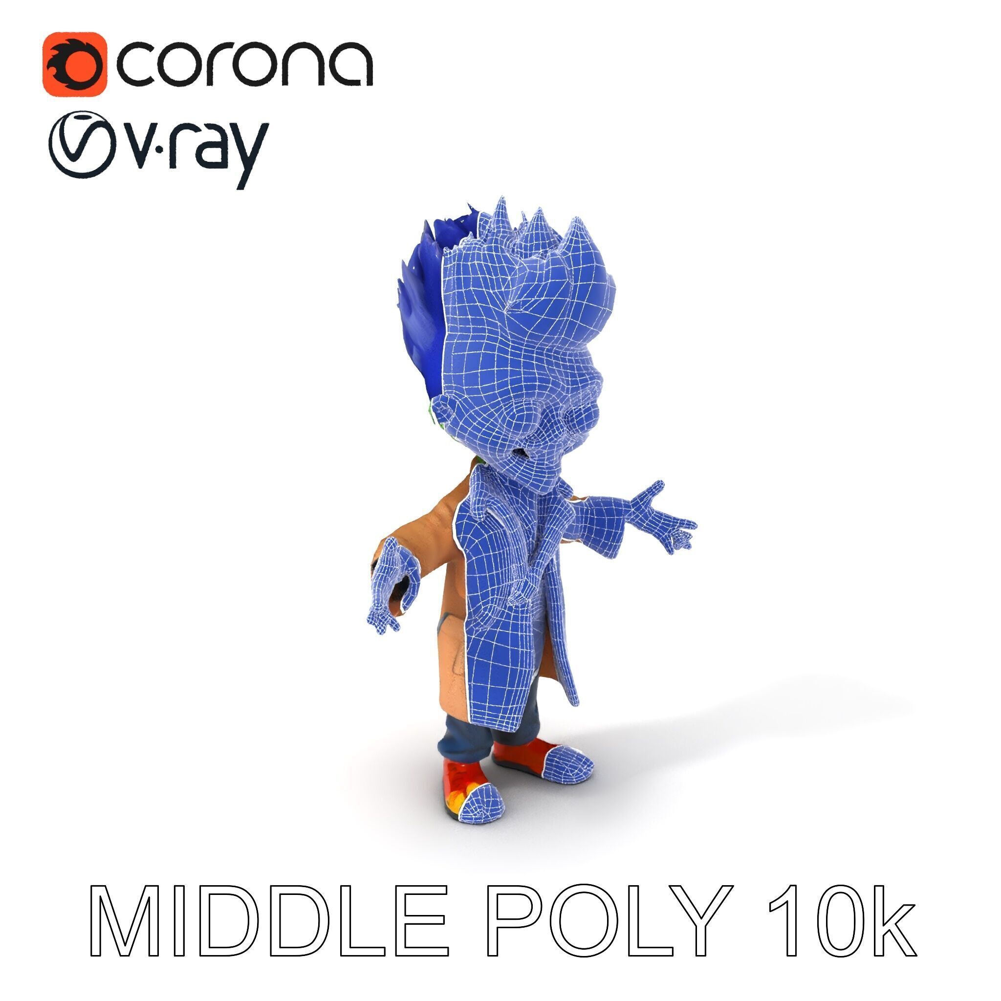 Cartoon Zombie Investigator with Blue Hair and Trench Coat Low-poly 3D model_35