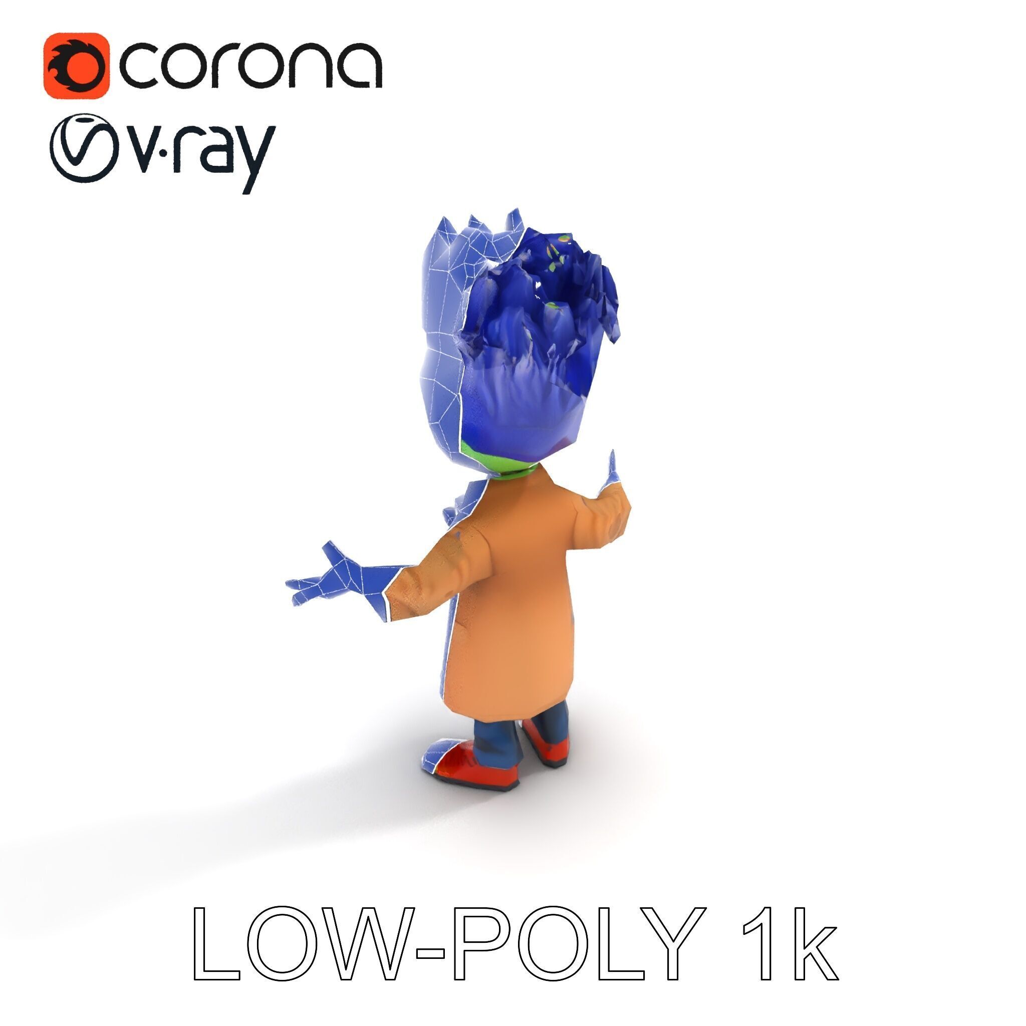 Cartoon Zombie Investigator with Blue Hair and Trench Coat Low-poly 3D model_29