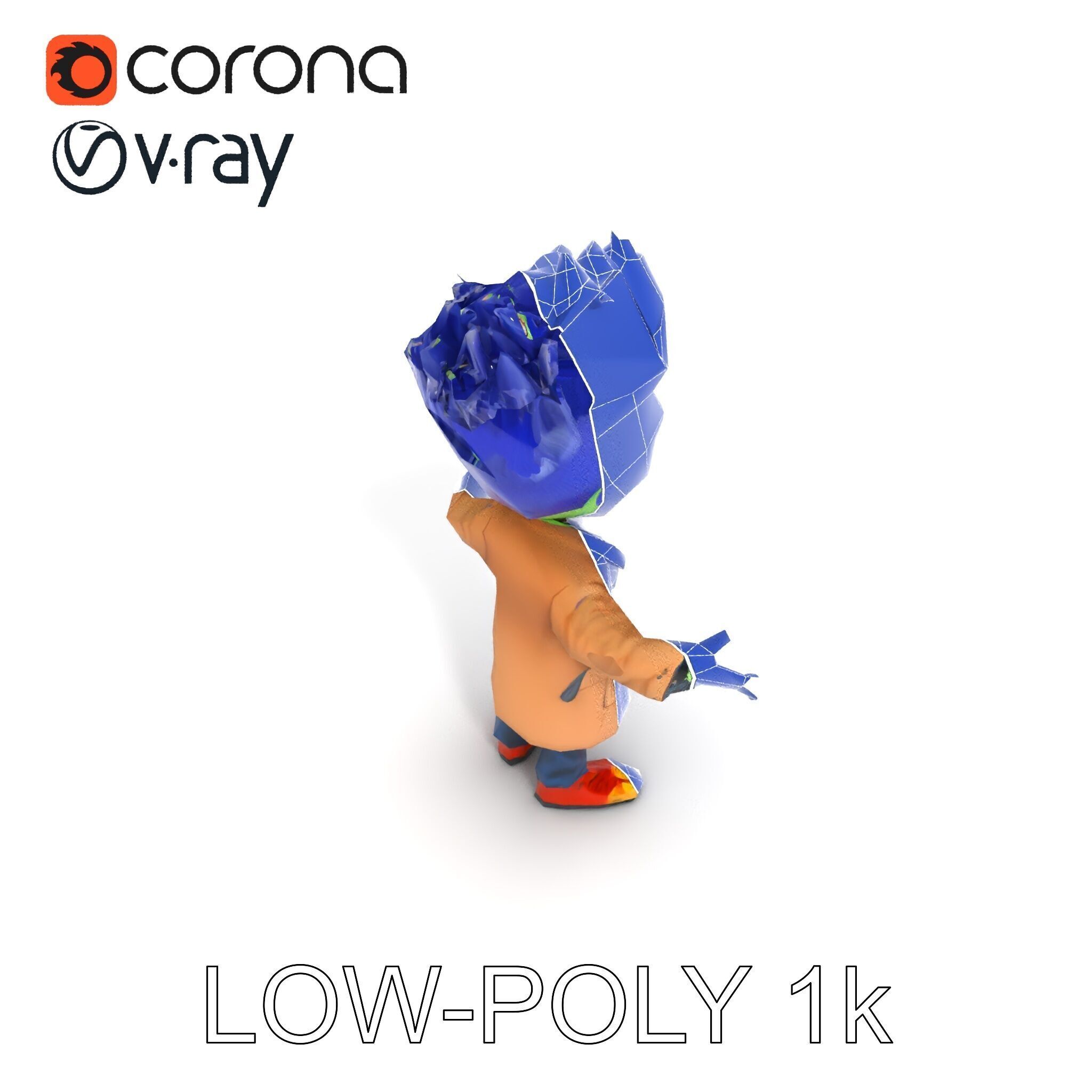 Cartoon Zombie Investigator with Blue Hair and Trench Coat Low-poly 3D model_26