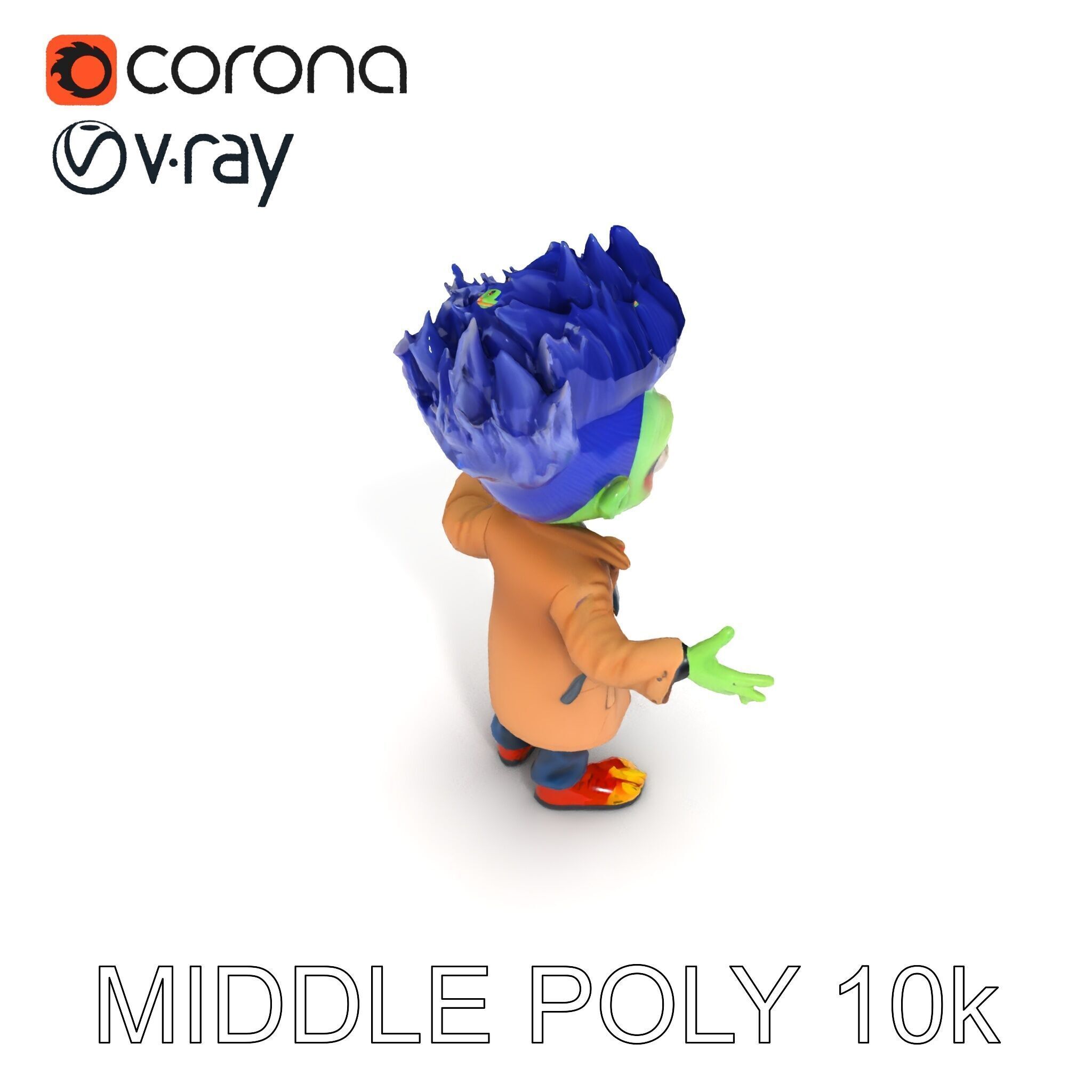 Cartoon Zombie Investigator with Blue Hair and Trench Coat Low-poly 3D model_23