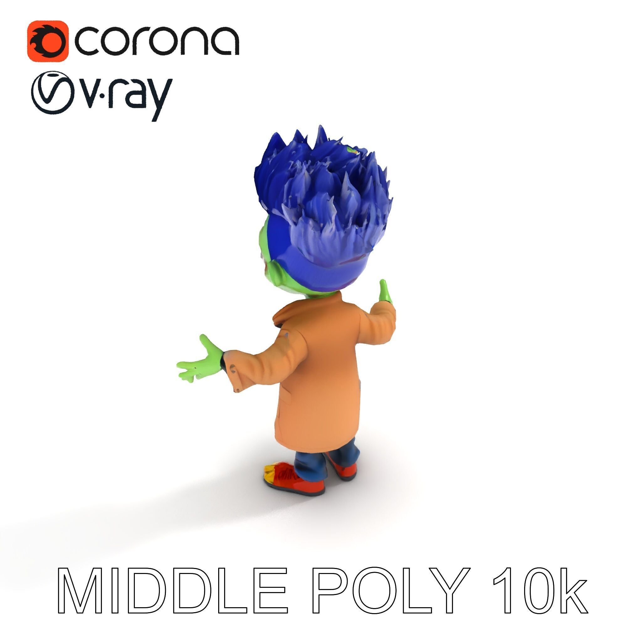 Cartoon Zombie Investigator with Blue Hair and Trench Coat Low-poly 3D model_17