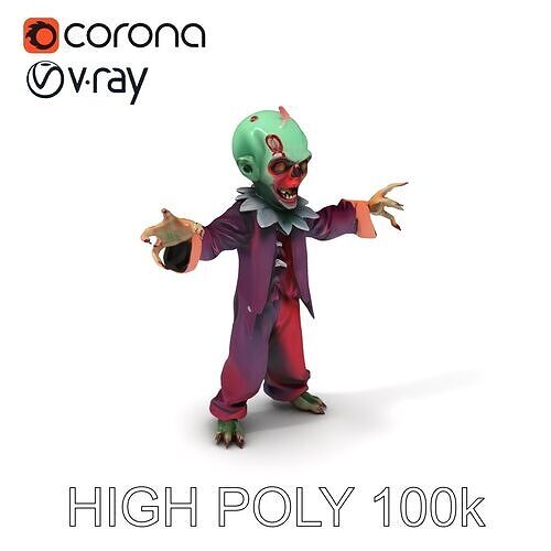 Zombie Clown D Model with PBR Textures and Mixamo Compatibility Low-poly 3D model