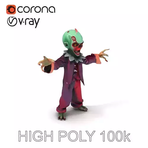 Zombie Clown D Model with PBR Textures and Mixamo Compatibility Low-poly 3D model