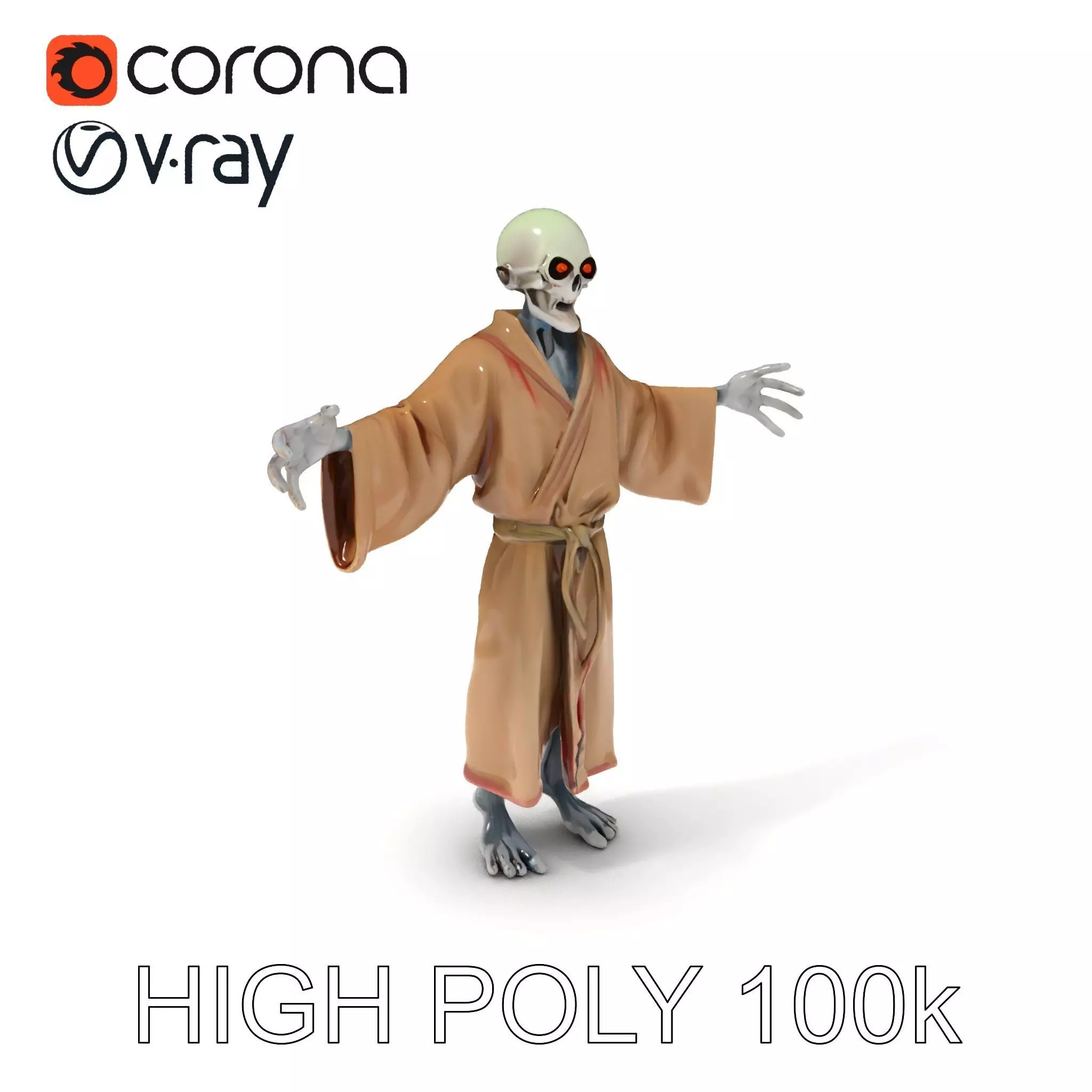 Skeleton Sorcerer with Robe and Glowing Eyes D Character Model Low-poly 3D model_0
