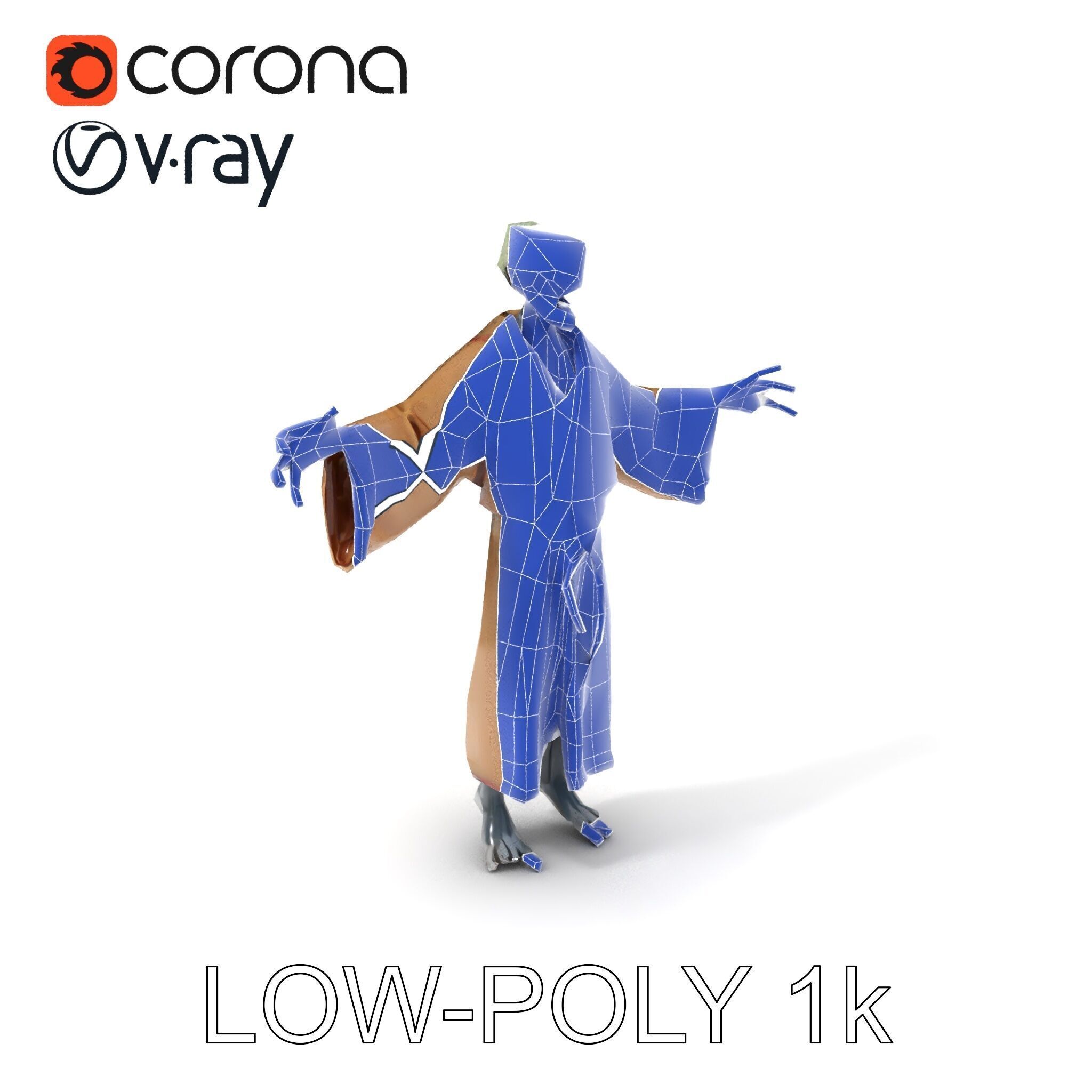 Skeleton Sorcerer with Robe and Glowing Eyes D Character Model Low-poly 3D model_15