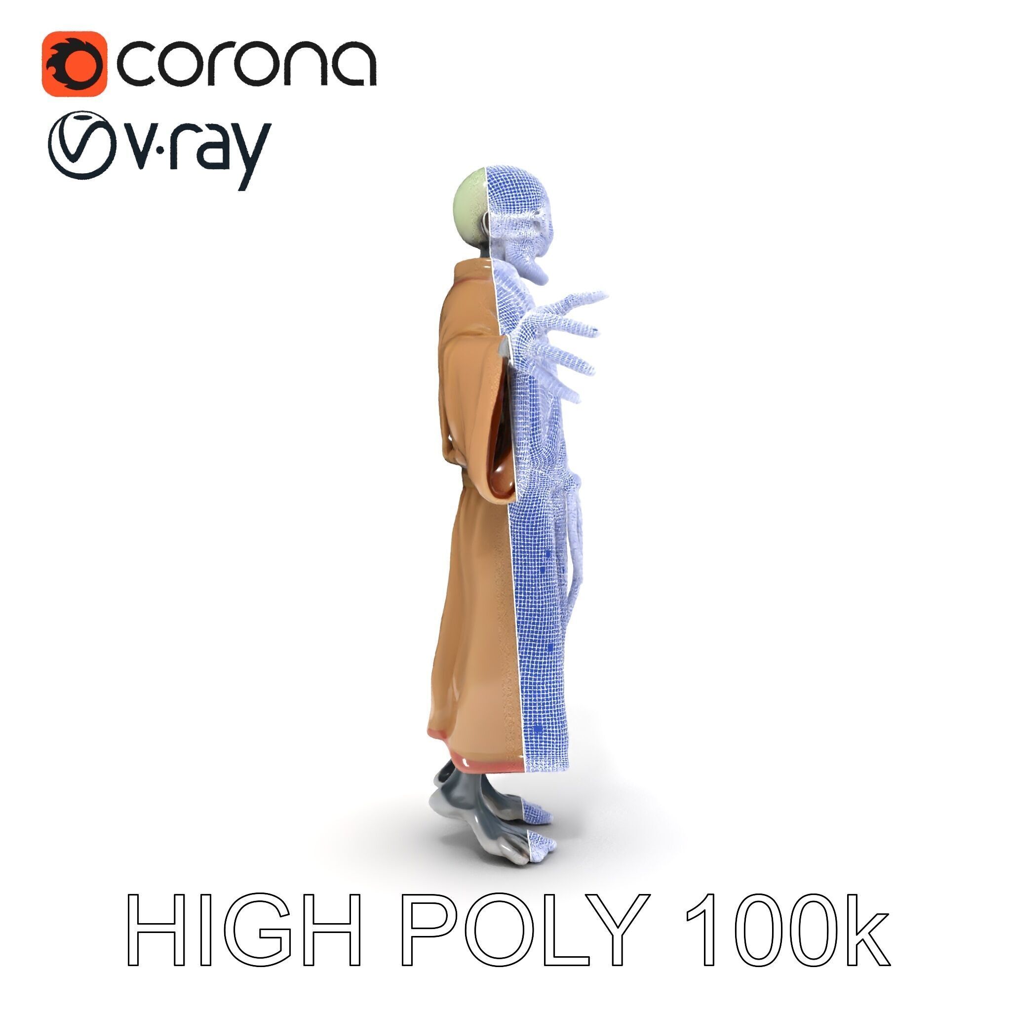 Skeleton Sorcerer with Robe and Glowing Eyes D Character Model Low-poly 3D model_21
