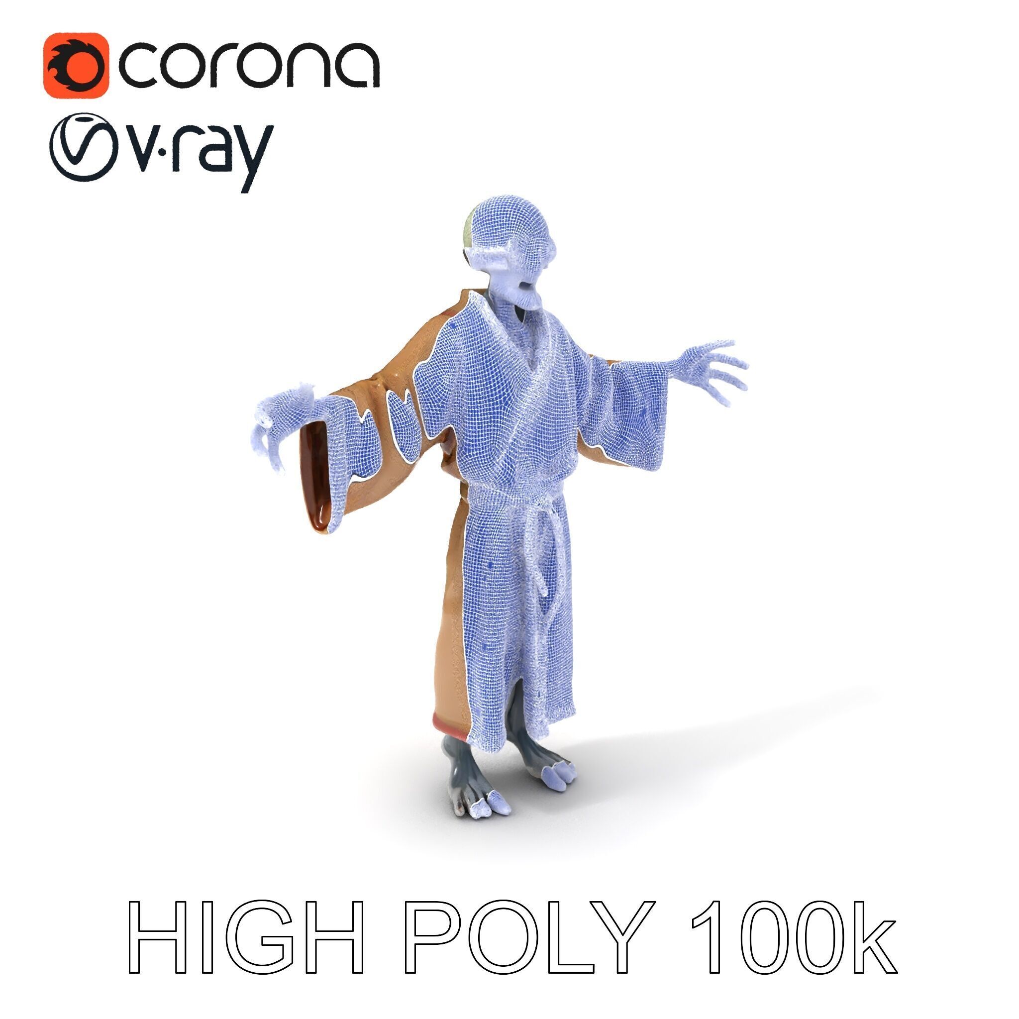 Skeleton Sorcerer with Robe and Glowing Eyes D Character Model Low-poly 3D model_3
