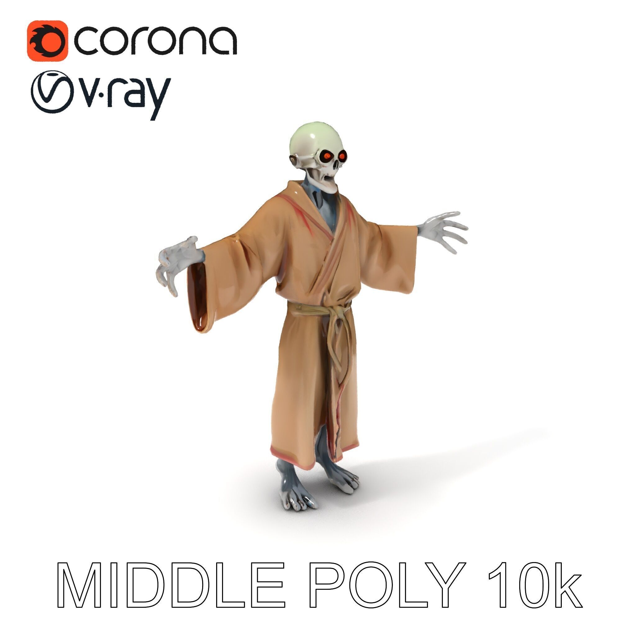Skeleton Sorcerer with Robe and Glowing Eyes D Character Model Low-poly 3D model_25
