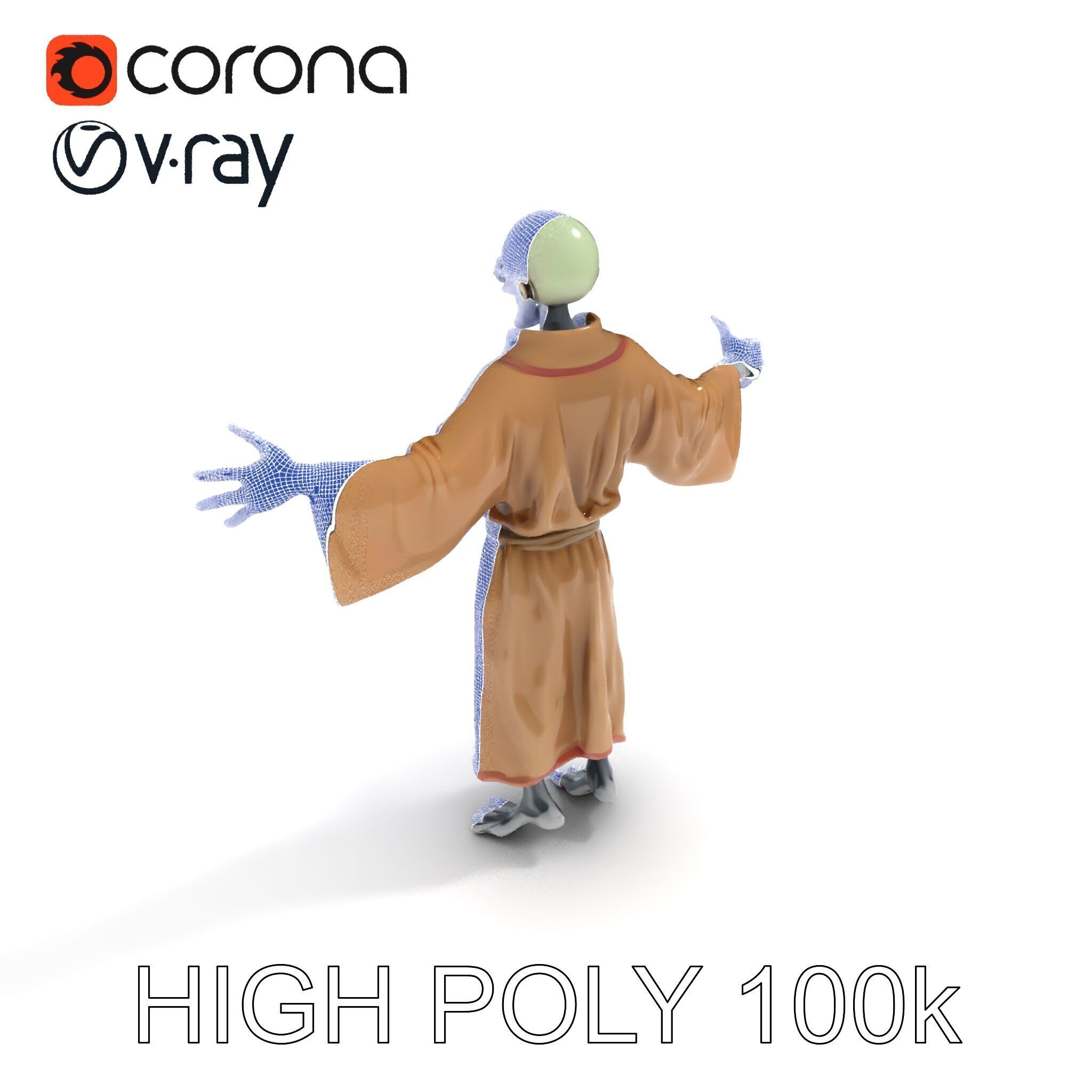 Skeleton Sorcerer with Robe and Glowing Eyes D Character Model Low-poly 3D model_27