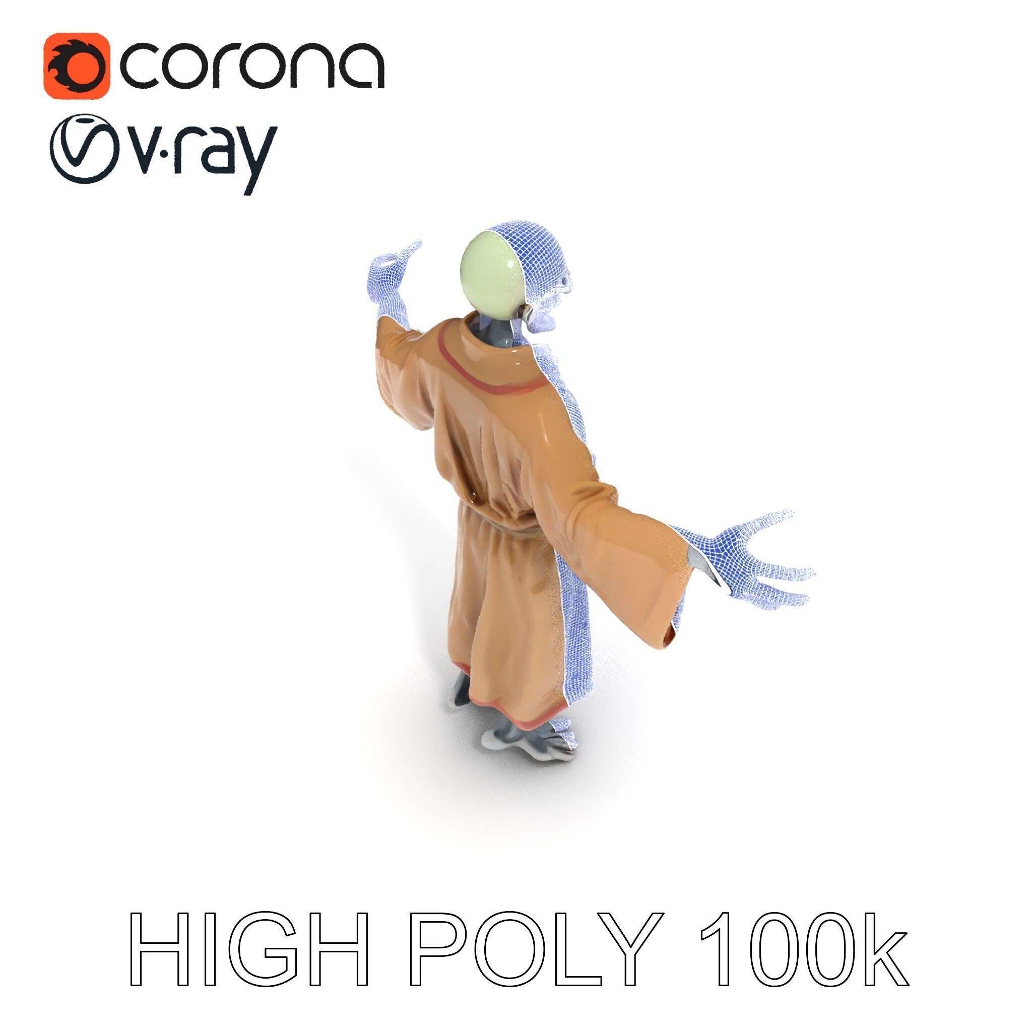 Skeleton Sorcerer with Robe and Glowing Eyes D Character Model Low-poly 3D model_18