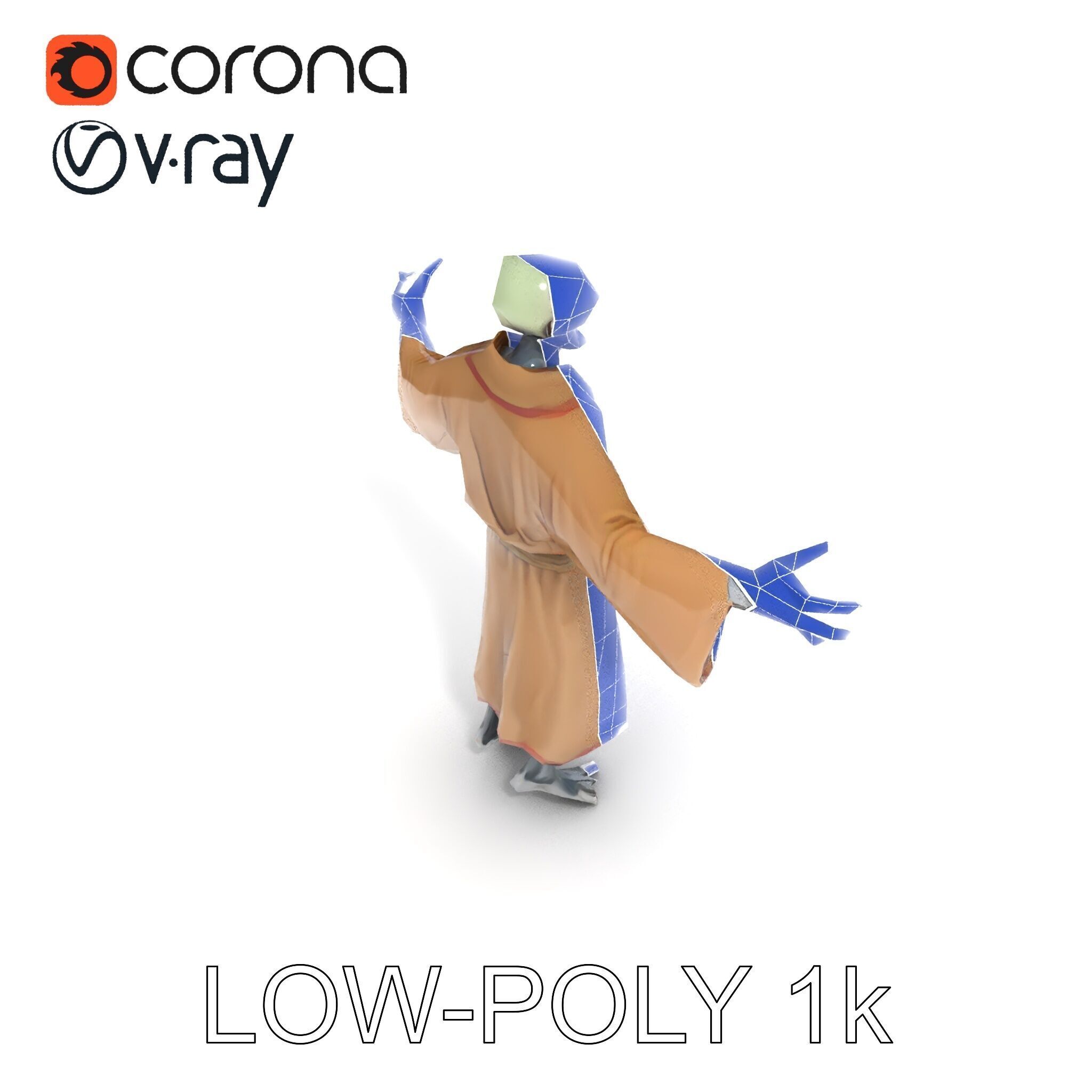 Skeleton Sorcerer with Robe and Glowing Eyes D Character Model Low-poly 3D model_20