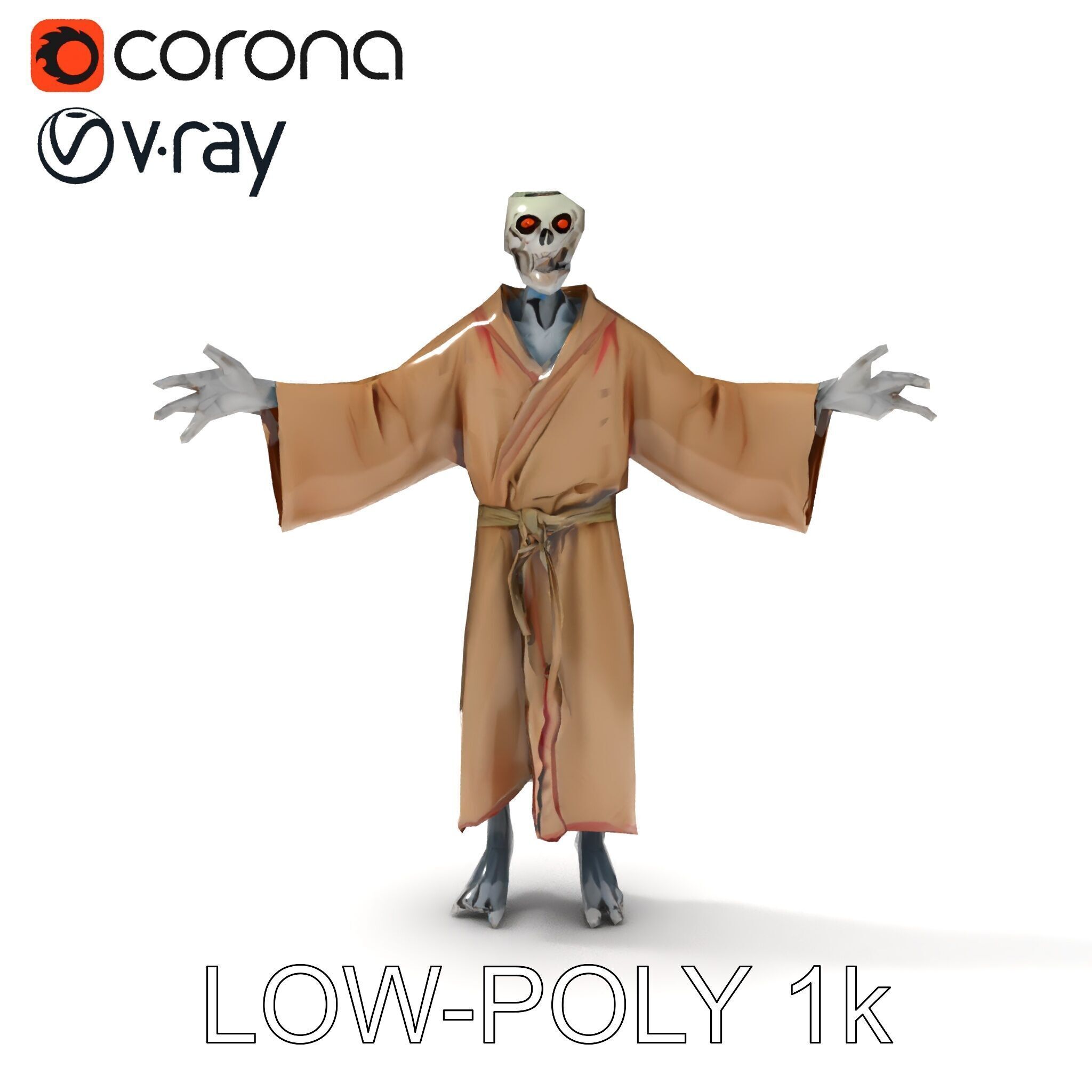 Skeleton Sorcerer with Robe and Glowing Eyes D Character Model Low-poly 3D model_7