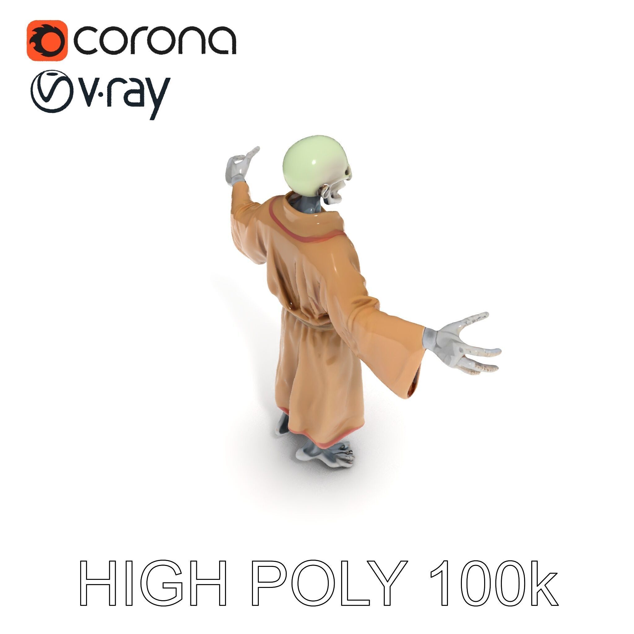 Skeleton Sorcerer with Robe and Glowing Eyes D Character Model Low-poly 3D model_13