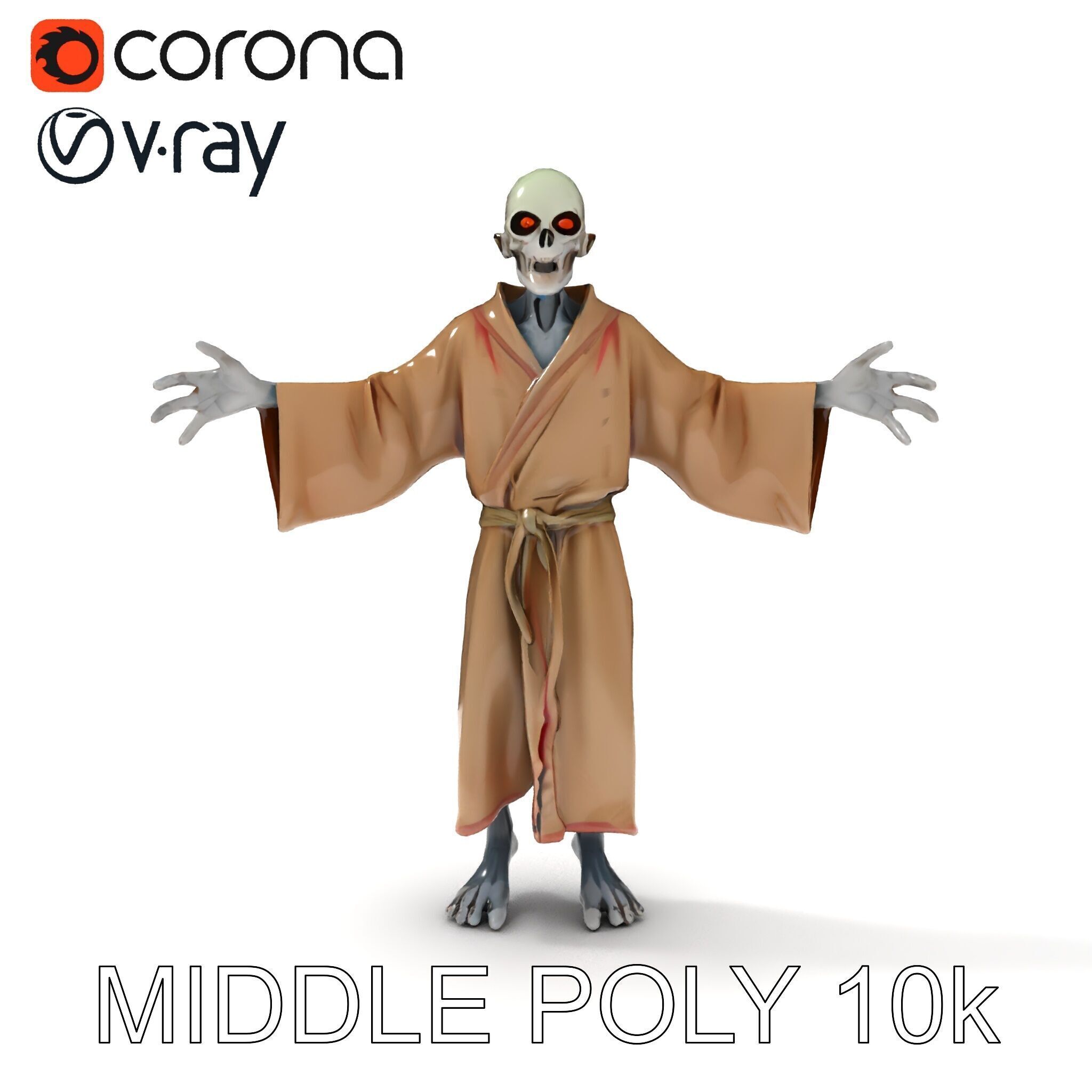 Skeleton Sorcerer with Robe and Glowing Eyes D Character Model Low-poly 3D model_31