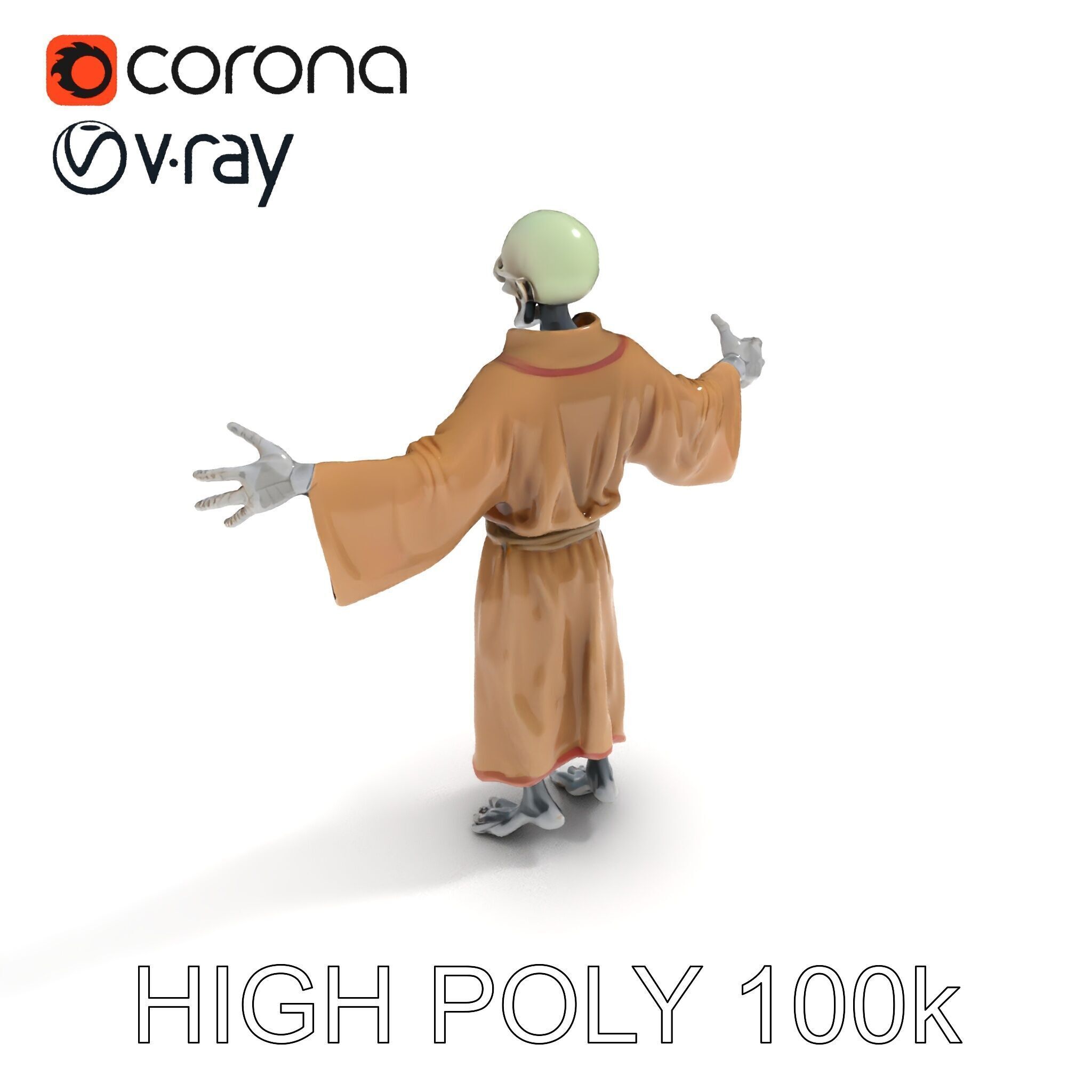 Skeleton Sorcerer with Robe and Glowing Eyes D Character Model Low-poly 3D model_30