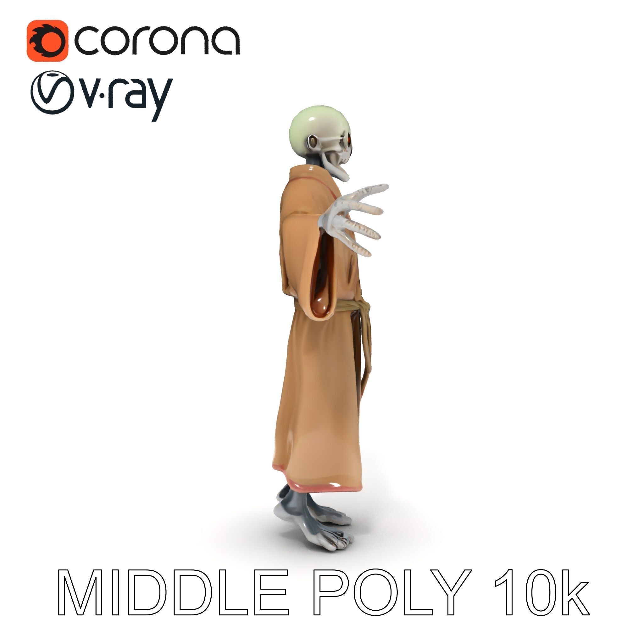 Skeleton Sorcerer with Robe and Glowing Eyes D Character Model Low-poly 3D model_16