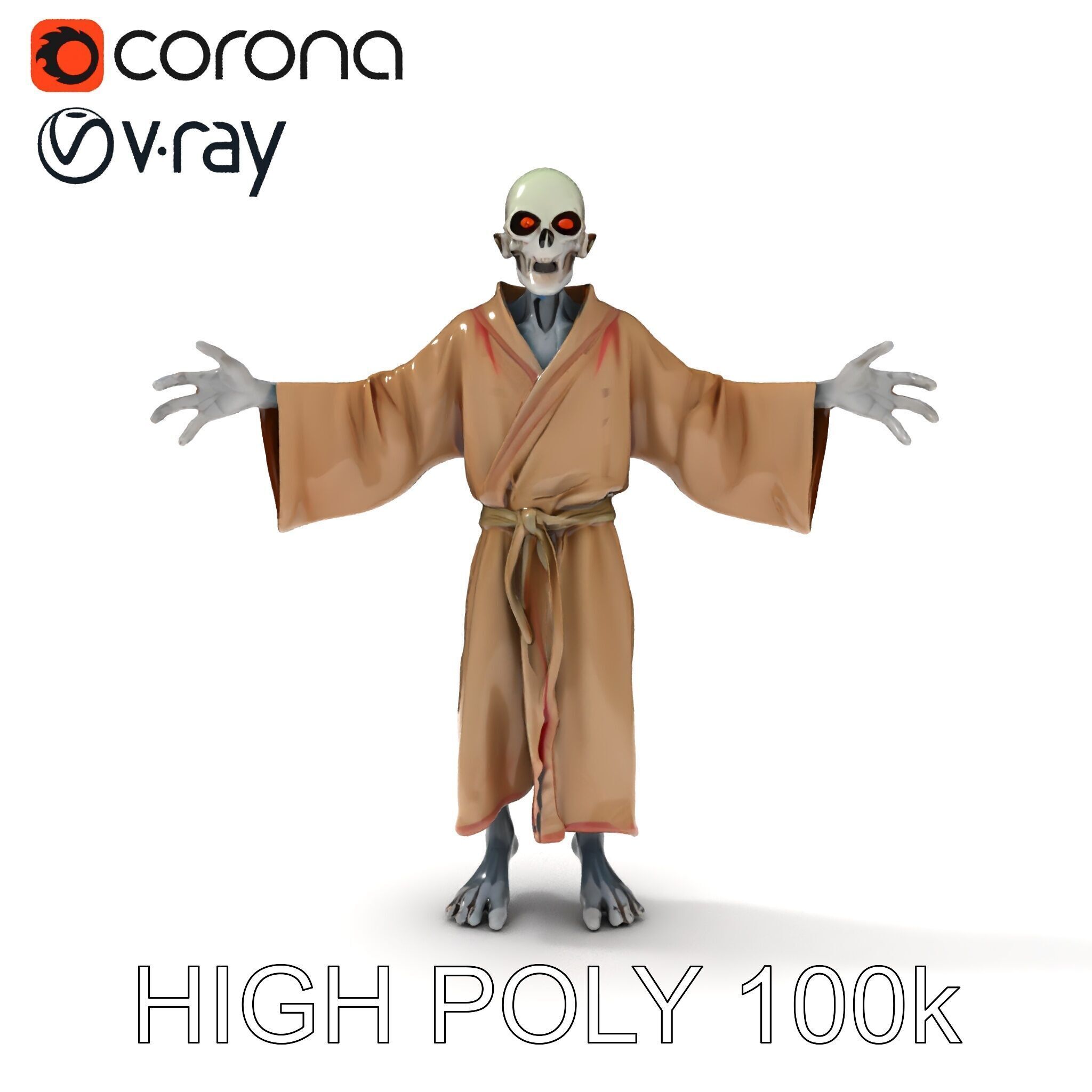 Skeleton Sorcerer with Robe and Glowing Eyes D Character Model Low-poly 3D model_8