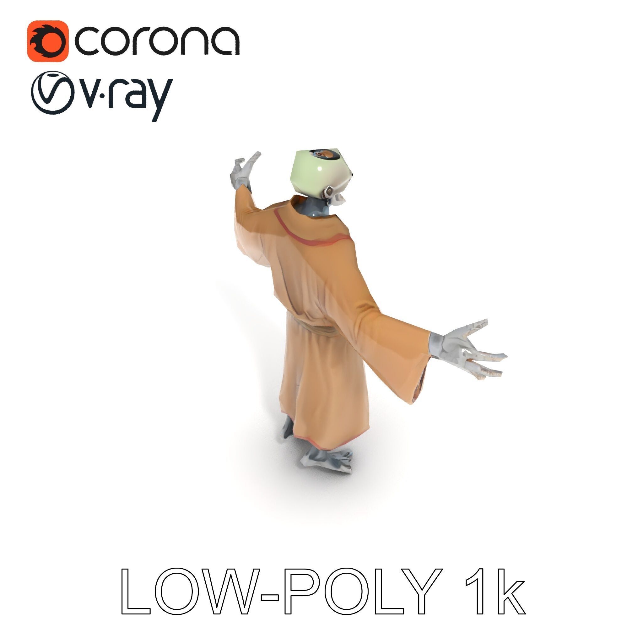 Skeleton Sorcerer with Robe and Glowing Eyes D Character Model Low-poly 3D model_26