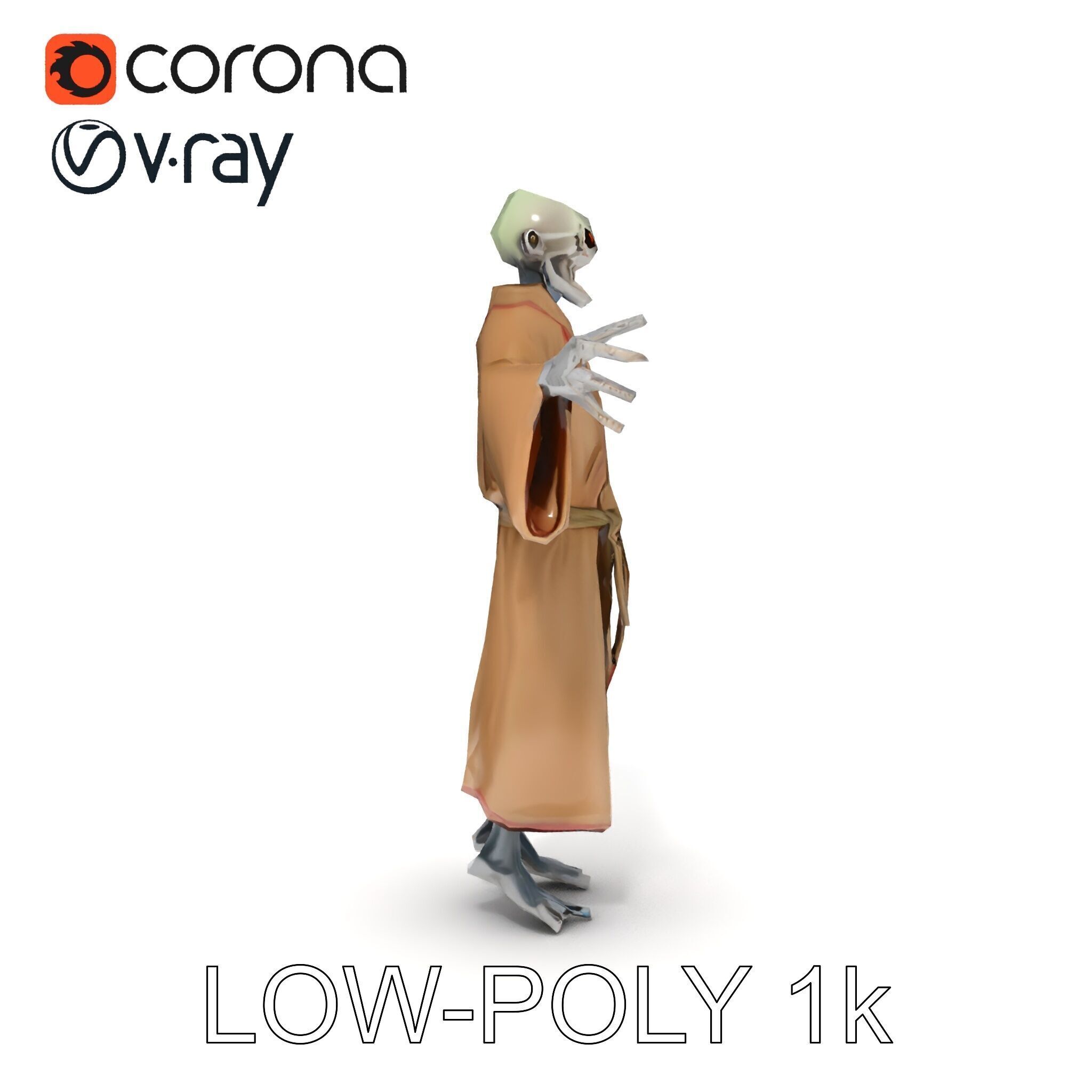 Skeleton Sorcerer with Robe and Glowing Eyes D Character Model Low-poly 3D model_10