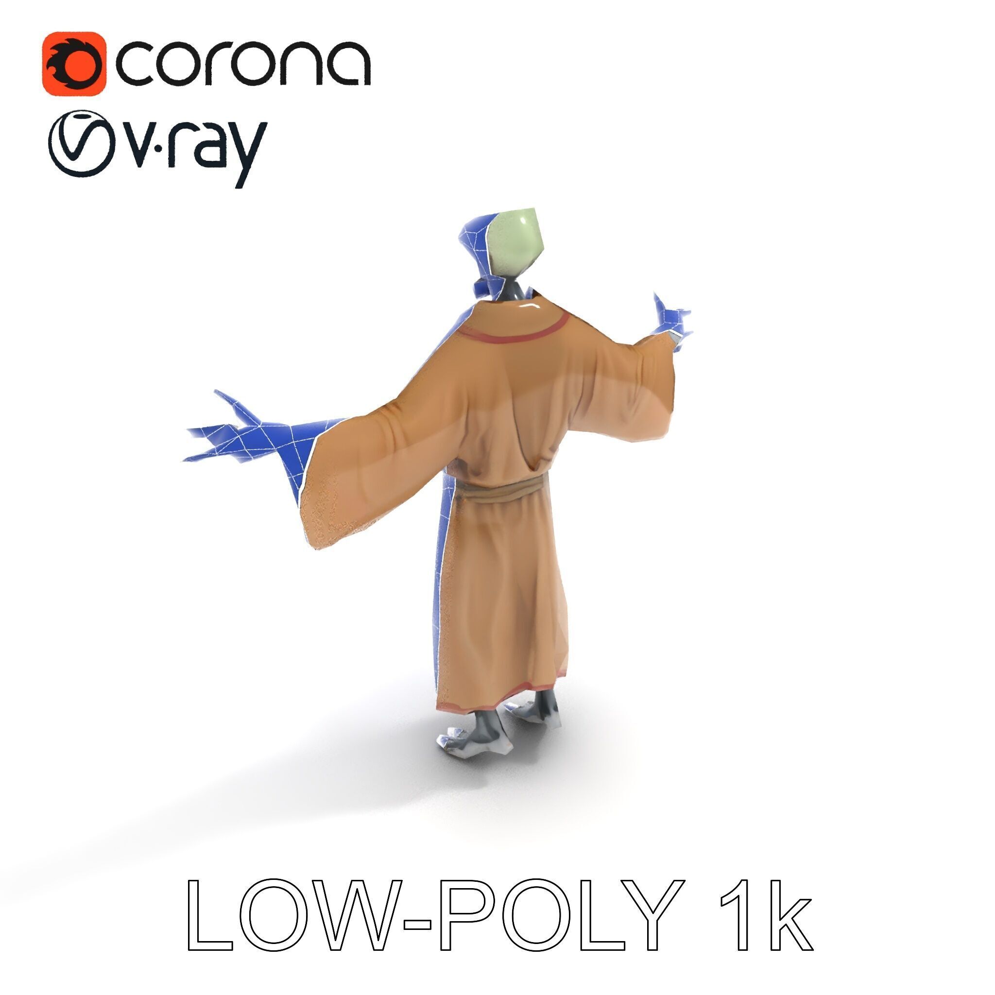 Skeleton Sorcerer with Robe and Glowing Eyes D Character Model Low-poly 3D model_12