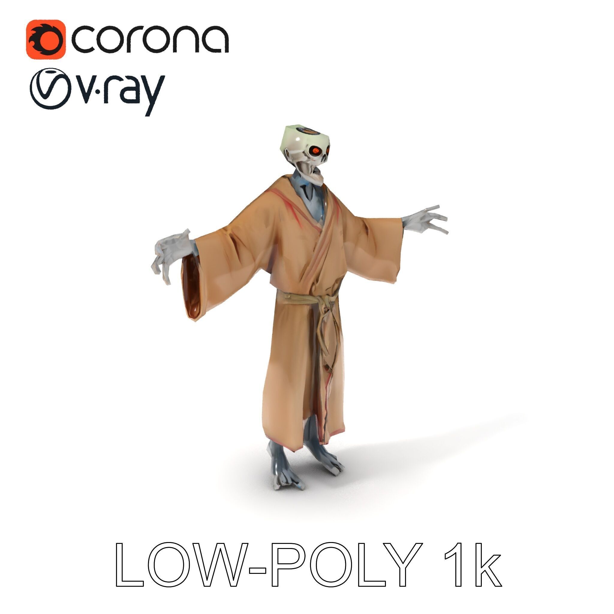 Skeleton Sorcerer with Robe and Glowing Eyes D Character Model Low-poly 3D model_35