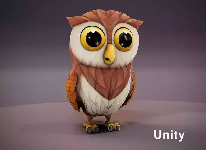 Cartoon Owl 3D Model Unity Package