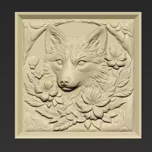 Wolf and Flowers A137 3D print model