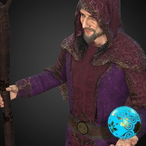 Rigged Fantasy Medieval Character Wizard Low-poly 3D model