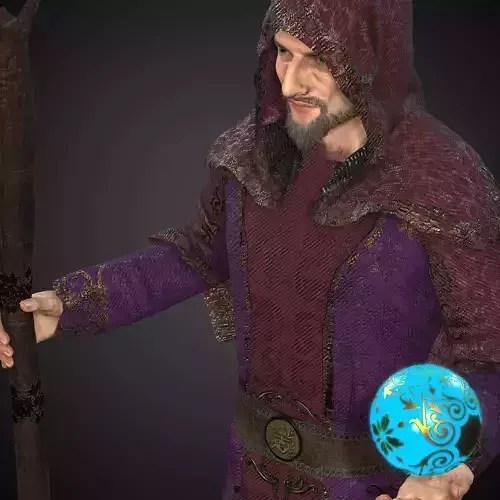Rigged Fantasy Medieval Character Wizard Low-poly 3D model