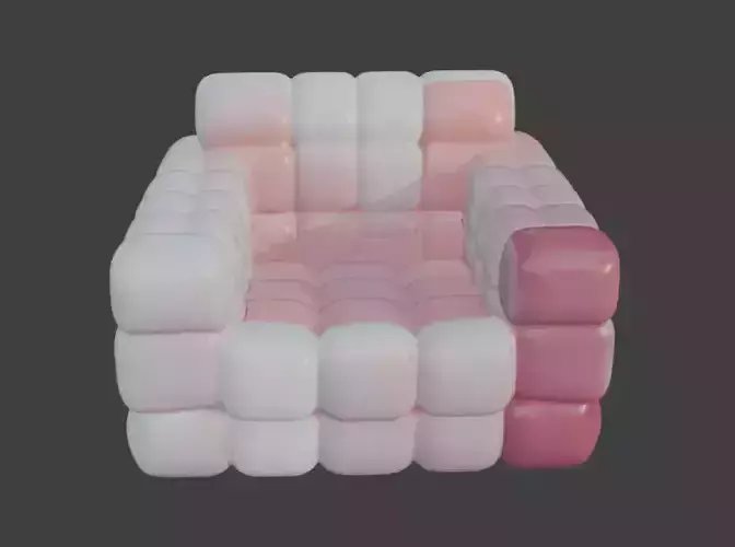 Pink and  White Sofa Game-Ready 3D Furniture with PBR Textures