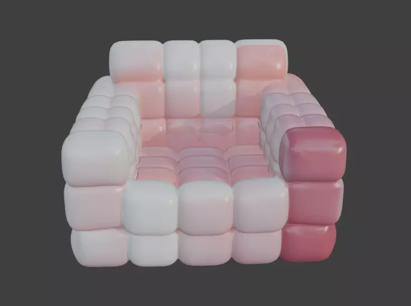 Pink and White Sofa Game-Ready 3D Furniture with PBR Textures Low-poly 3D model_0