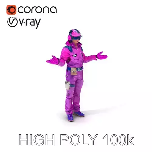 Violet Aviator Character Model  Futuristic Pilot Suit with Helmet  Goggles