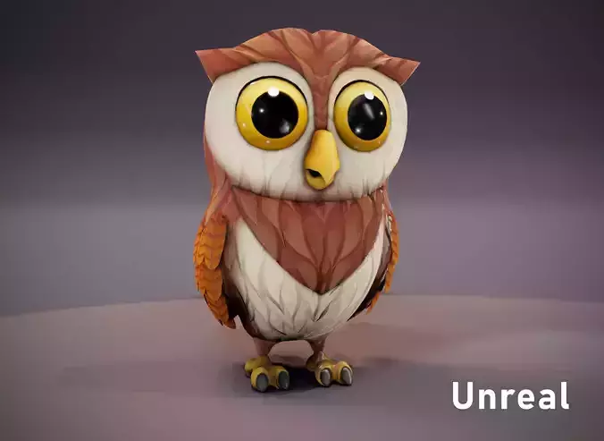 Cartoon Owl 3D Model Unreal Asset Low-poly 3D model