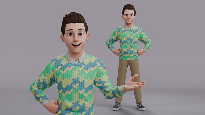 Cartoon Man Rig Low-poly 3D model