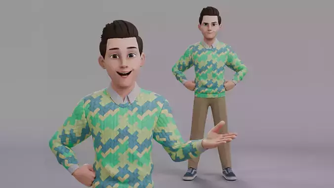 Cartoon Man Rig Low-poly 3D model