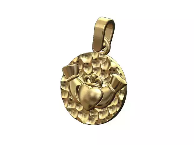 Hammered Claddagh heart crown coin pendant charm