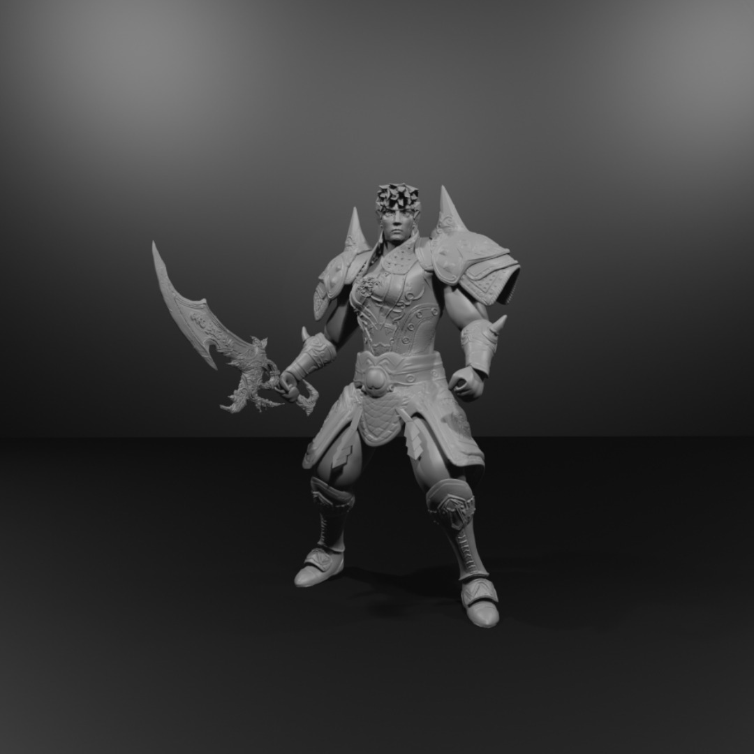 Metin2 3D Print Warrior Devils Horn Armour and Rune Sword 3D print model_3