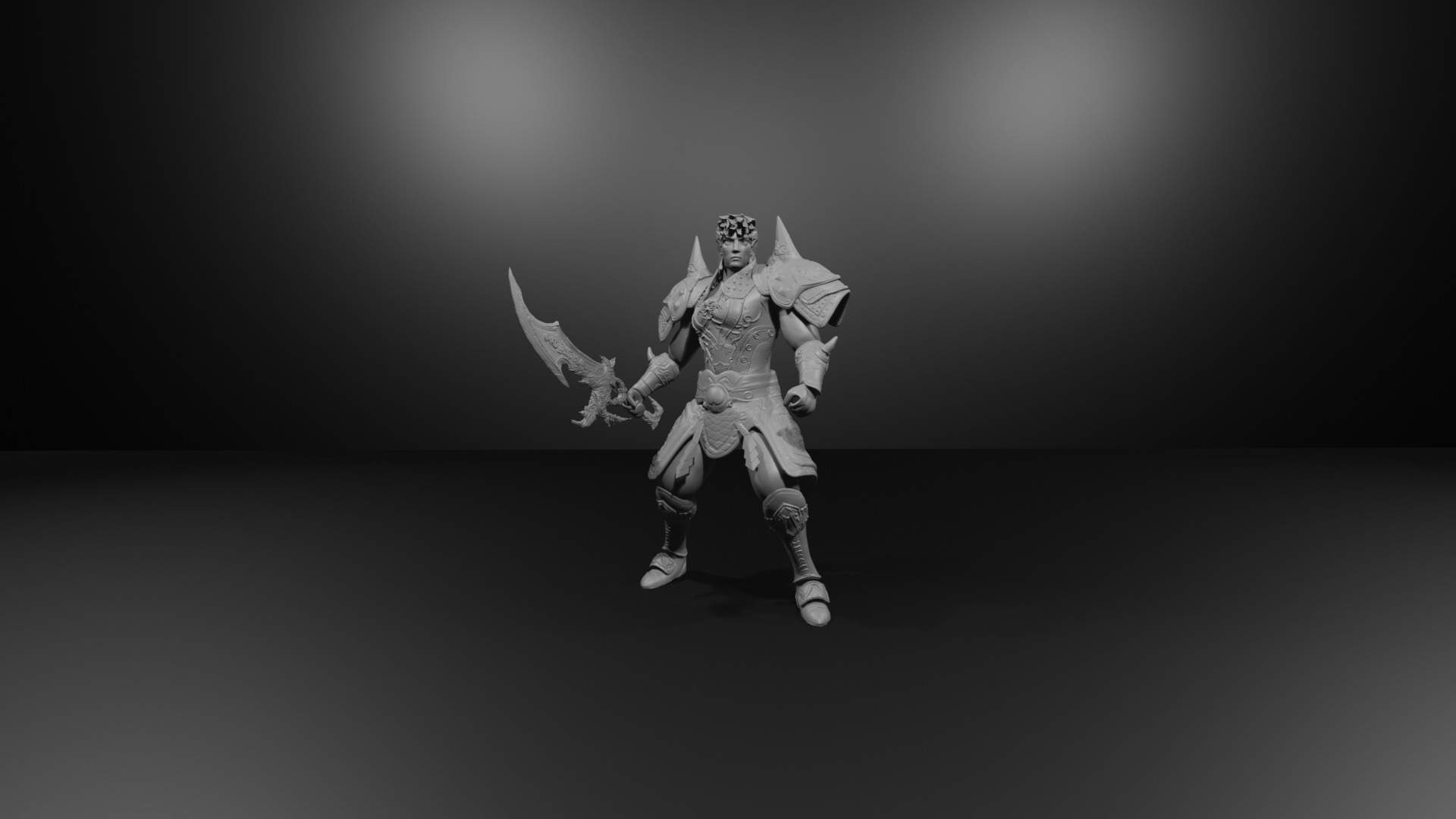 Metin2 3D Print Warrior Devils Horn Armour and Rune Sword 3D print model_12