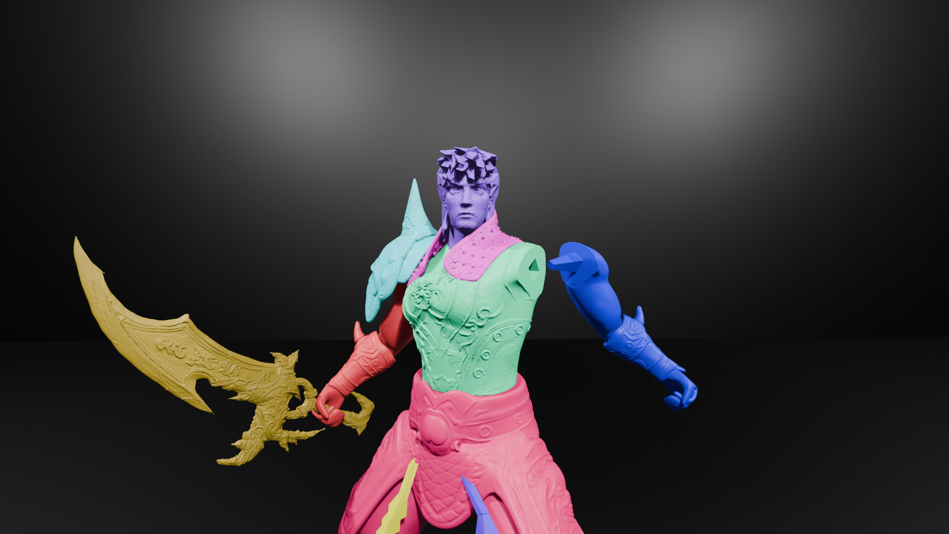 Metin2 3D Print Warrior Devils Horn Armour and Rune Sword 3D print model_16