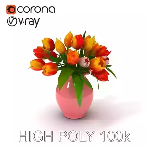 Realistic Tulip Bouquet in Vase Model Pack Low-poly 3D model