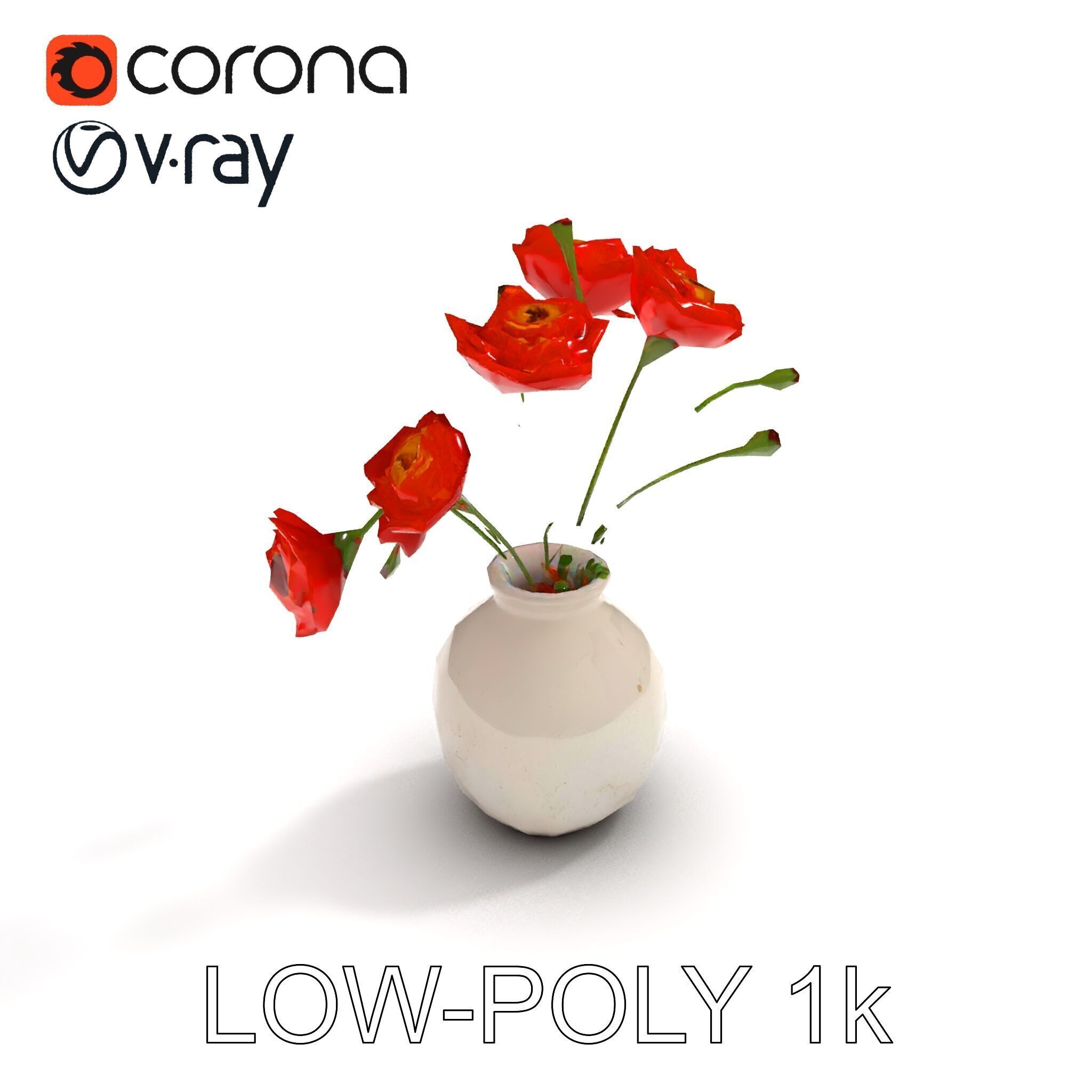 Vase with Poppies Model Pack Low-poly 3D model_28