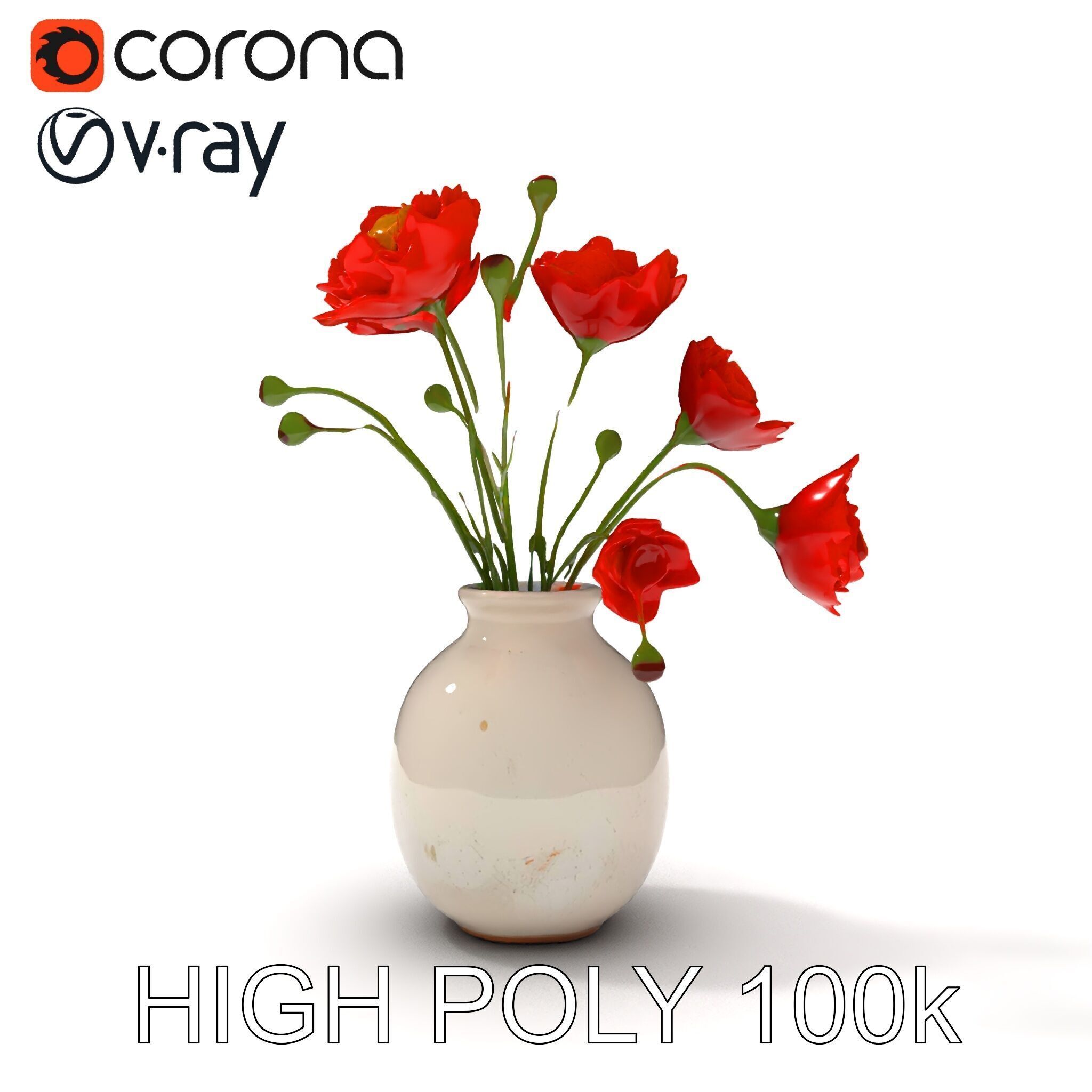 Vase with Poppies Model Pack Low-poly 3D model_34