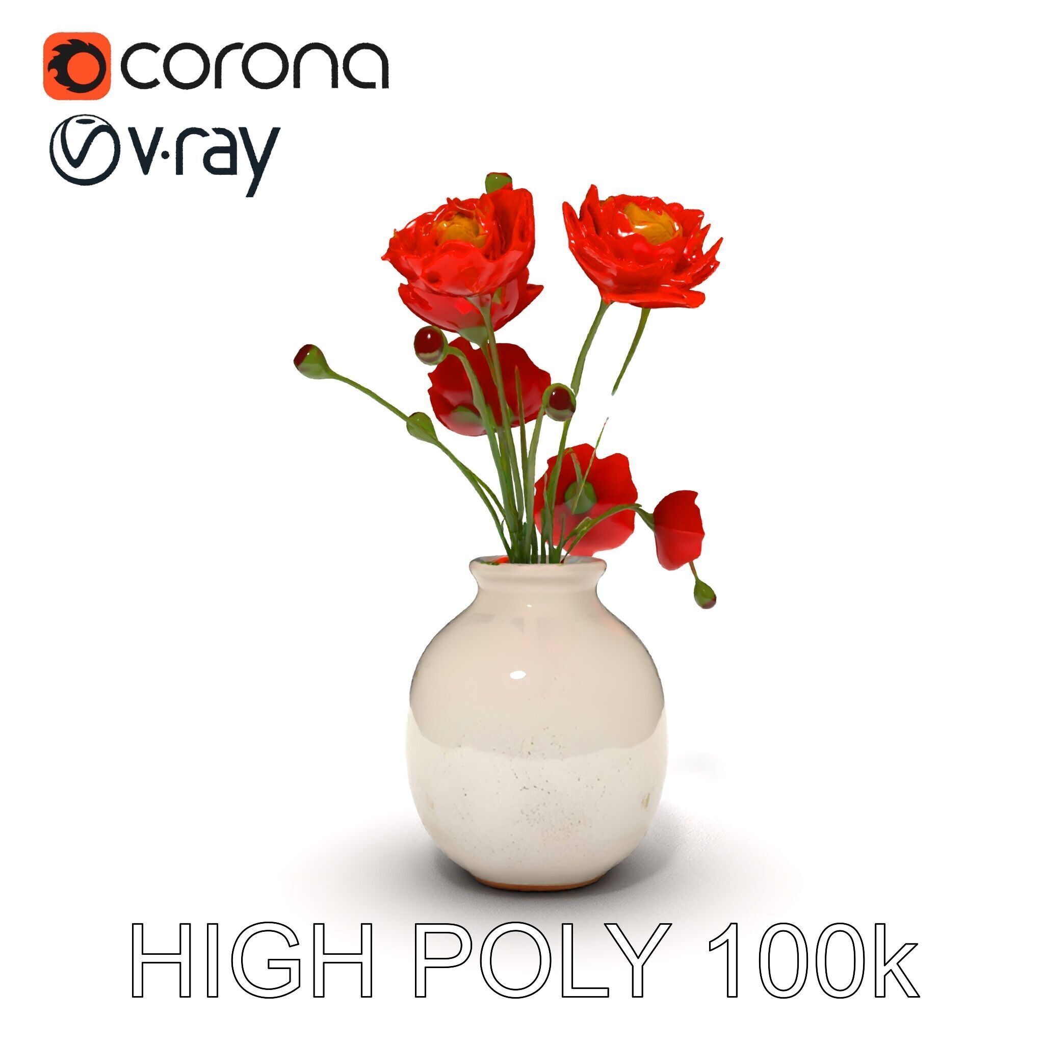 Vase with Poppies Model Pack Low-poly 3D model_24