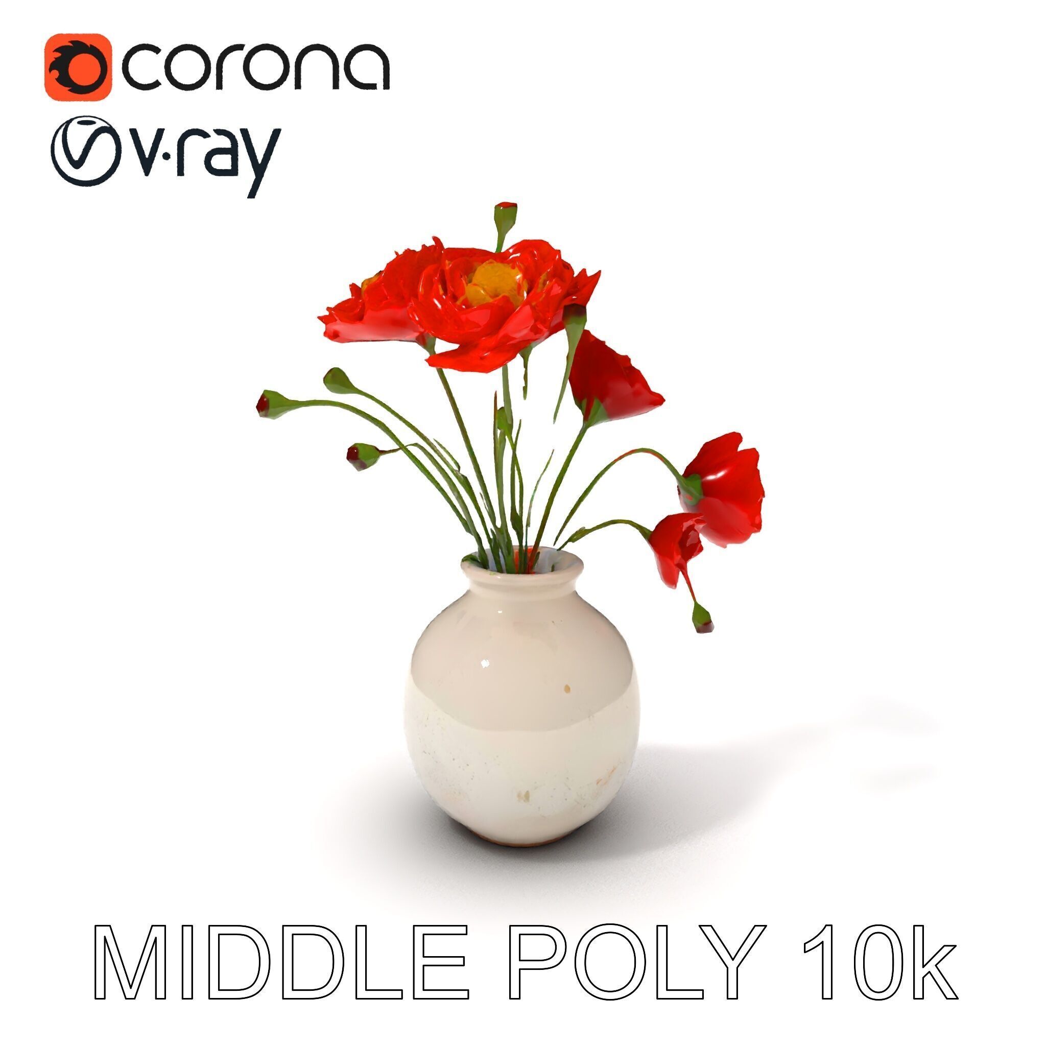 Vase with Poppies Model Pack Low-poly 3D model_16