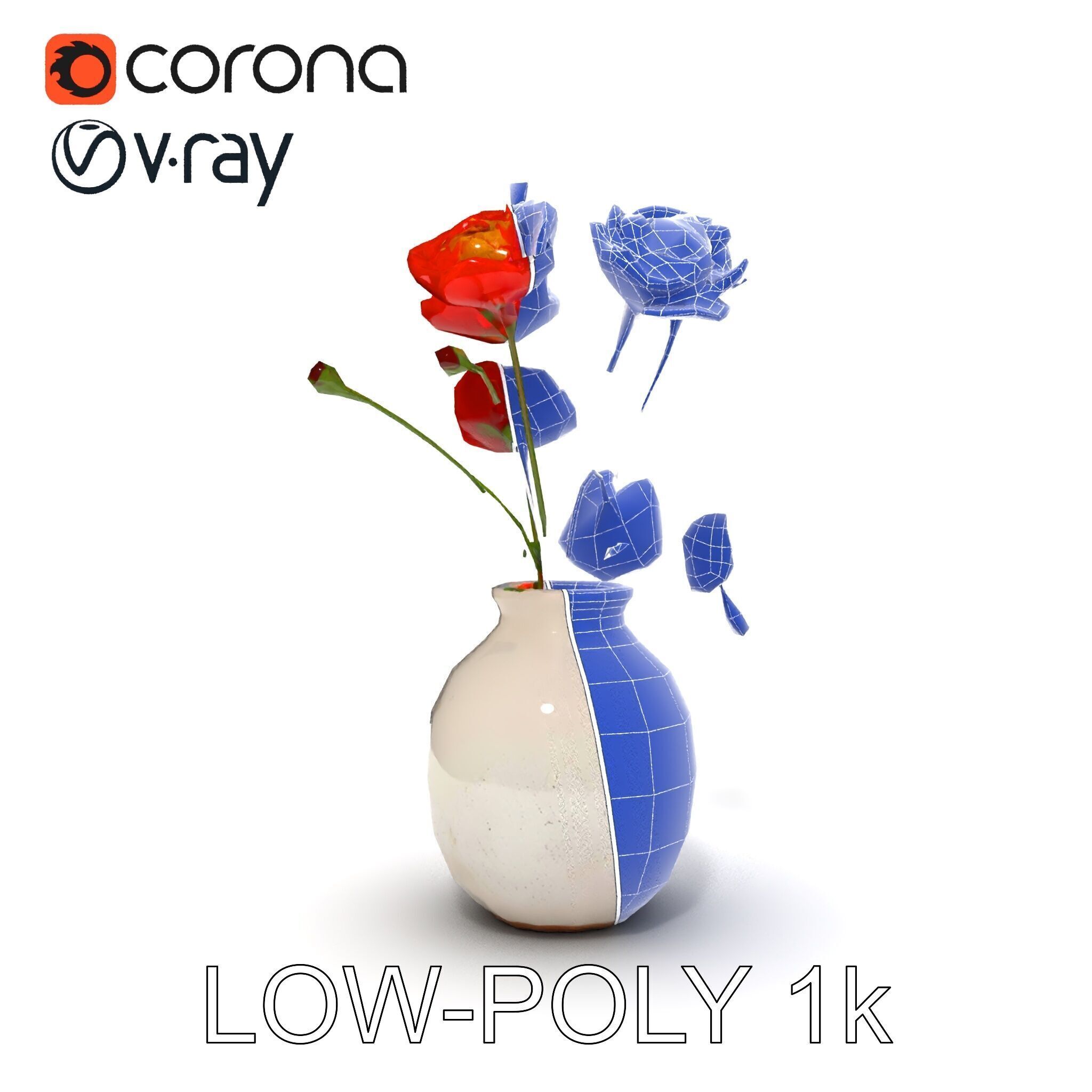 Vase with Poppies Model Pack Low-poly 3D model_9