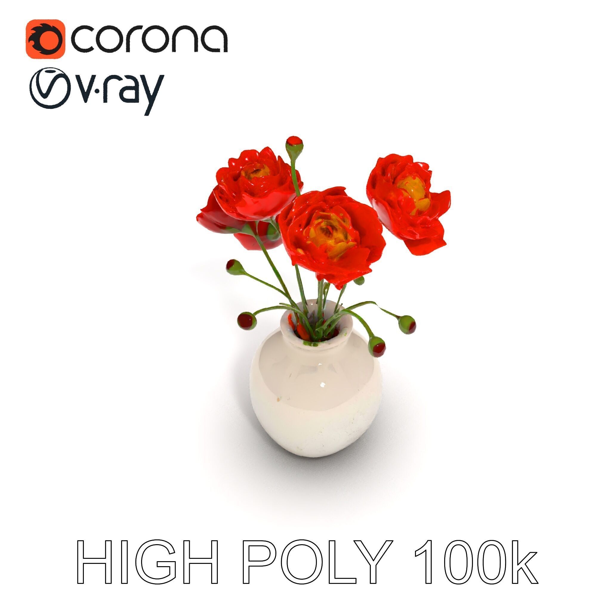 Vase with Poppies Model Pack Low-poly 3D model_10