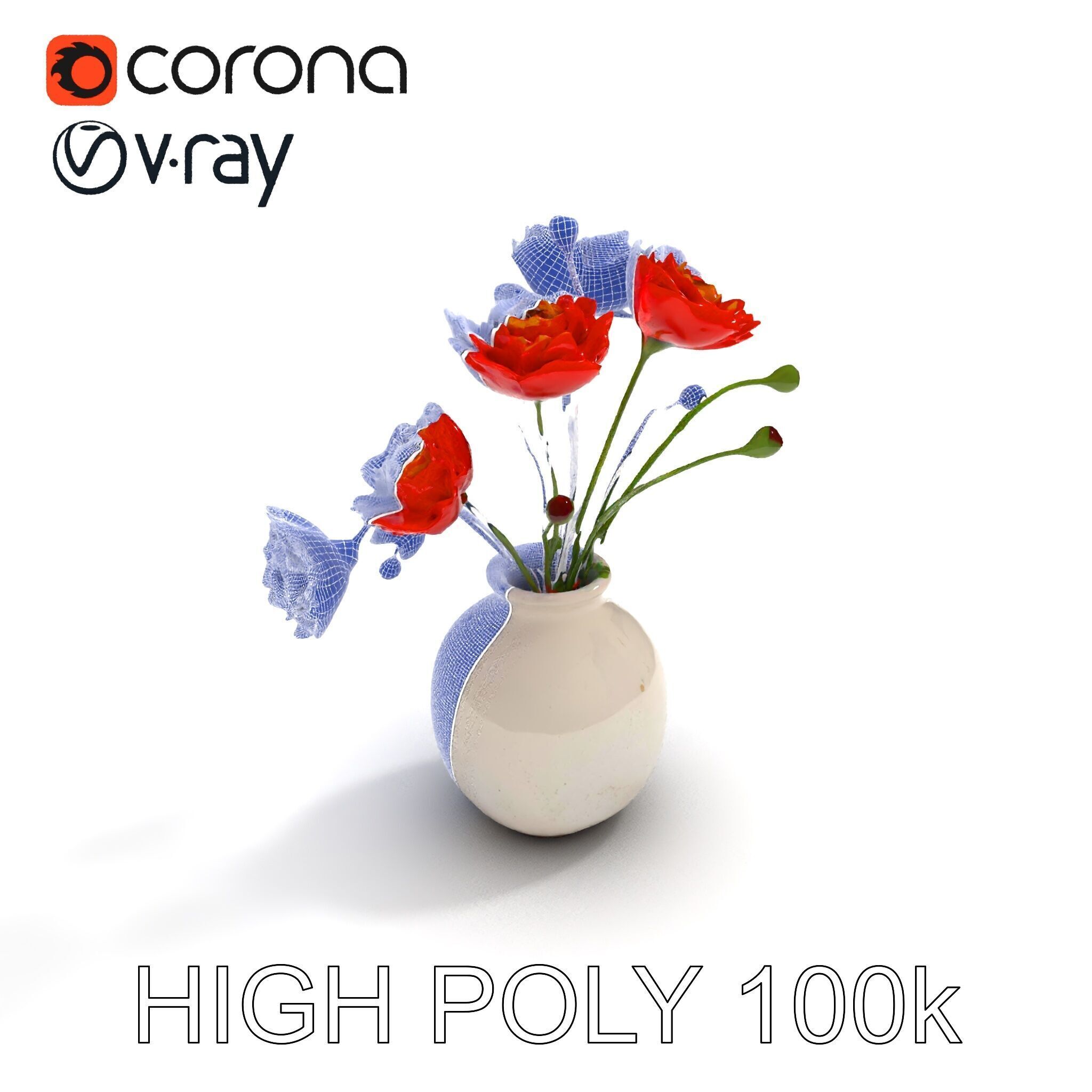 Vase with Poppies Model Pack Low-poly 3D model_21
