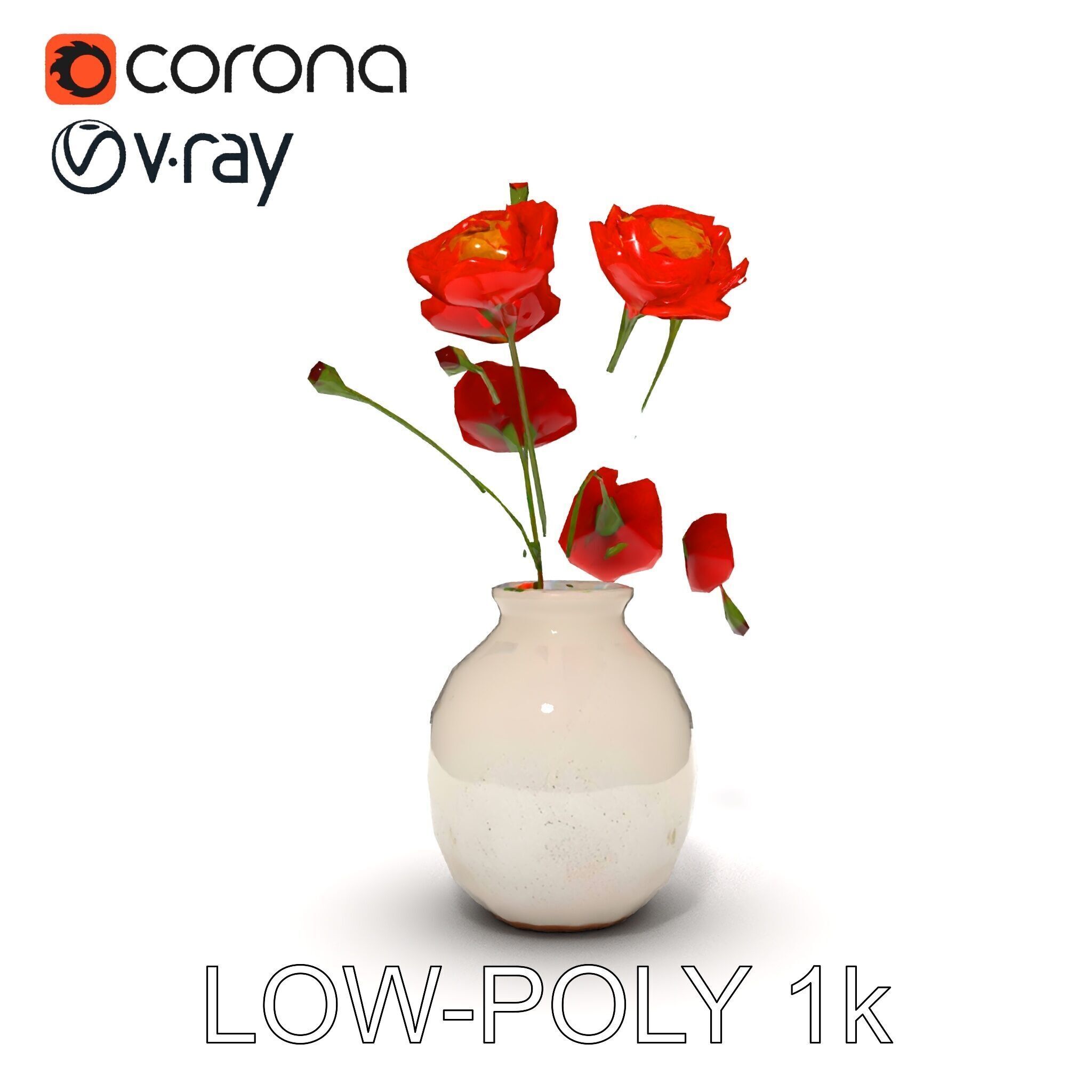 Vase with Poppies Model Pack Low-poly 3D model_14
