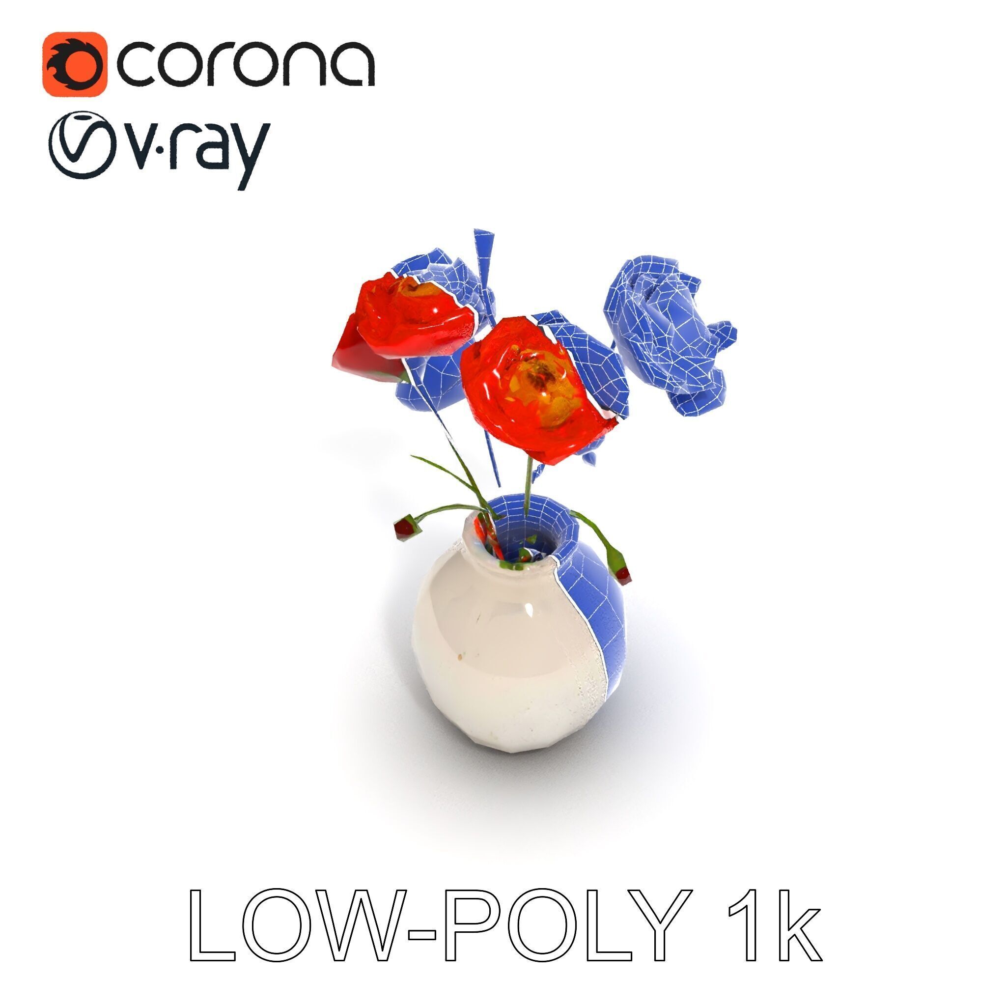 Vase with Poppies Model Pack Low-poly 3D model_20